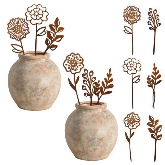 LumDecor Rustic Metal Flowers, Decorative Flowers Plants Stakes Outside Art, Metal Garden Stakes Decorative Flower Bed Decor, Decorative Stakes Garden Art for Pots Vase Patio Lawn Yard Home Office