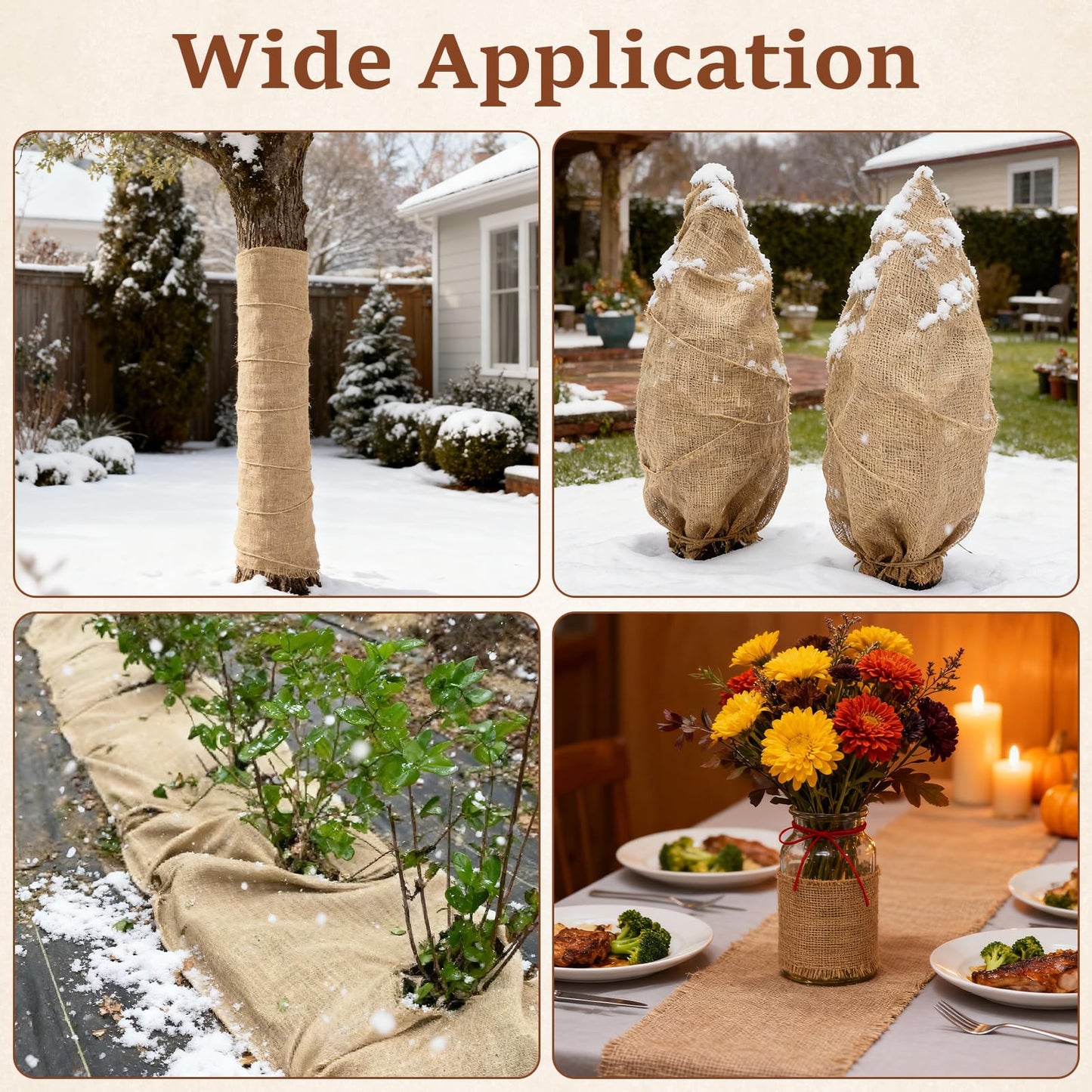 Ztzfacai 15FT x 40" Natural Jute Burlap Fabric, Burlap Cloth for Weed Barrier,DIY Crafts&Party Decor, Burlap Plant Covers Winter Freeze Protection, Burlap Tree Trunk Wrap for Outdoor Shrubs