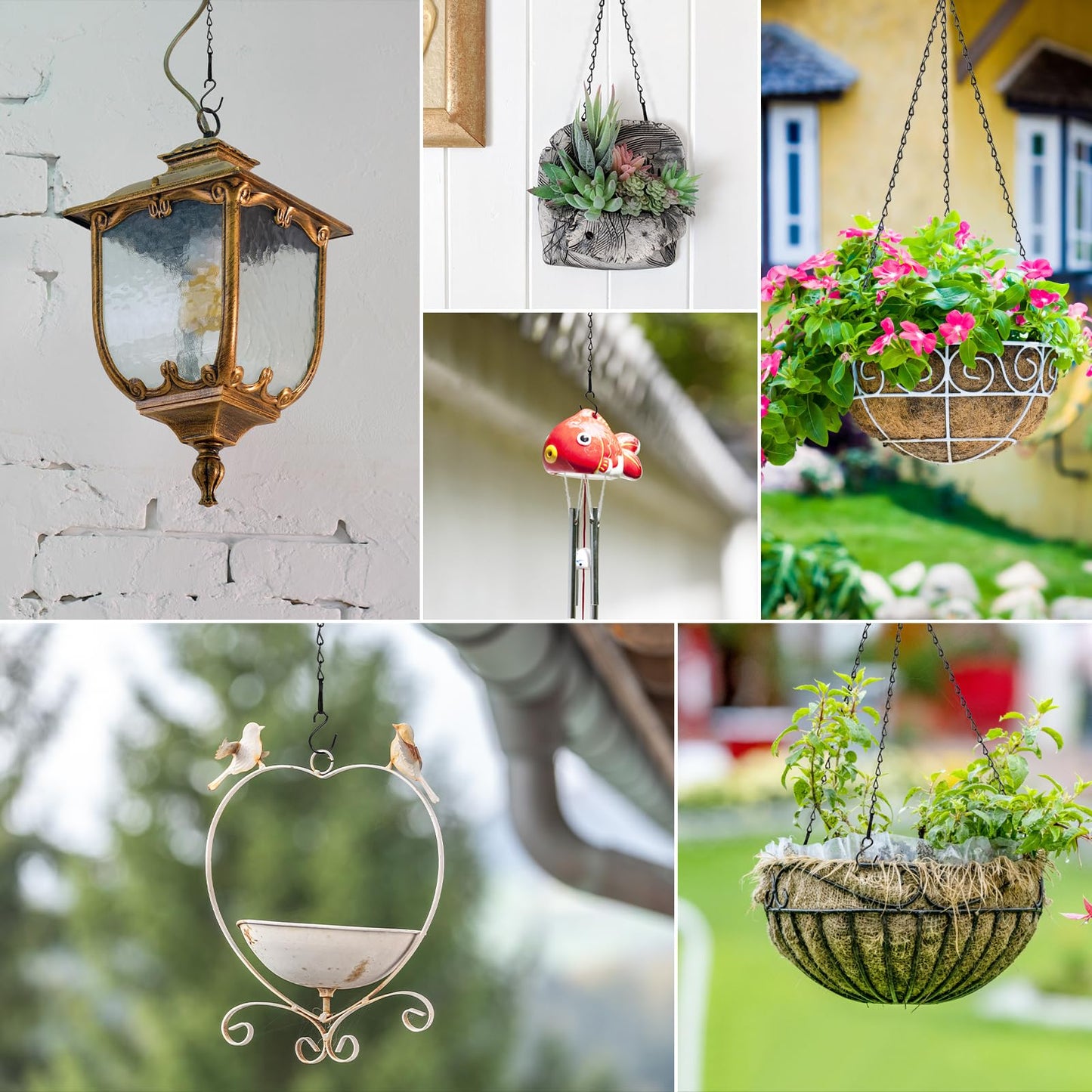 RIFNY 20 Inch Chain for Hanging Plants, Black Small Plant Chains for Hanging Baskets Kits with Hooks for Bird Feeders Planters Billboards Lanterns Wind Chimes Ornaments Outdoor Indoor Use (5 PCS)