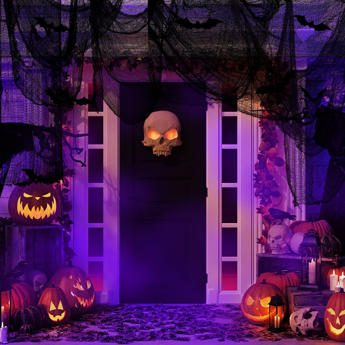 Tegeme 4 Pieces Halloween Black Creepy Cloth 30x72 Inch Spooky Scary Cheesecloth Freaky Polyester Gauze Cloth with 60 Pieces 3D Bat Sticker for Halloween Party Outdoor Yard Wall Decoration