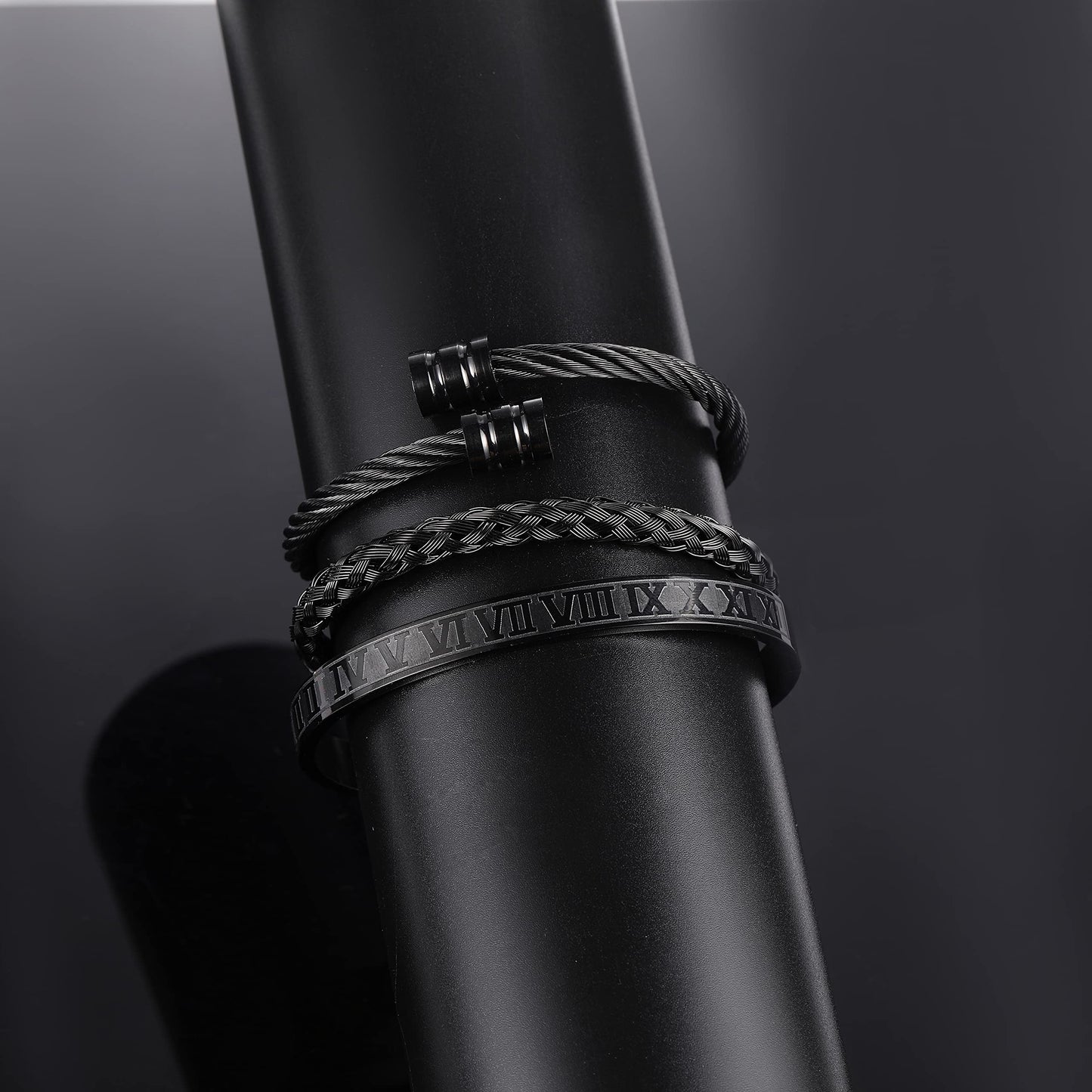WFYOU 3PCS Stainless Steel Bracelets for Men Gold Roman Numeral Bangle Bracelet Twisted Cable Bracelet Adjustable Cuff Bracelet Mens Luxury Jewelry Bracelets Gifts