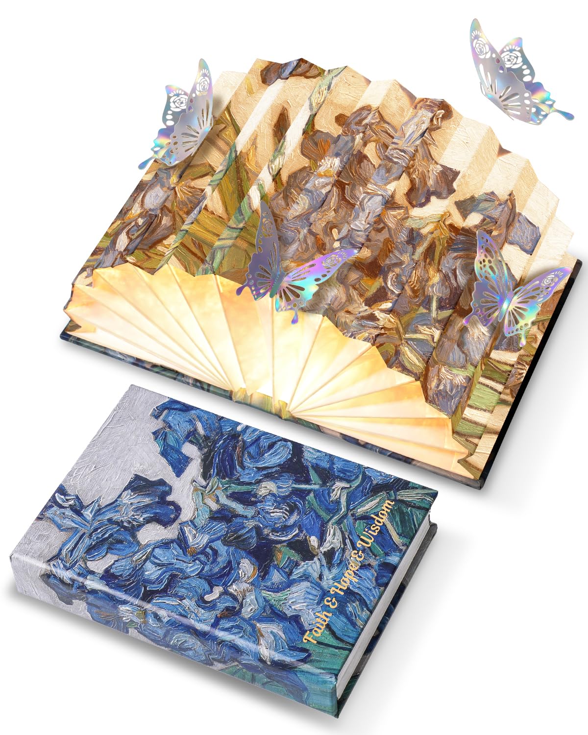 Maerolre Book Shaped Light, Mothers Day Gifts BookLamp for Book Lovers Gifts,Van Gogh Iris Design Foldable Lamp Perfect for Bedside Night Light, Bookshelf Decor, Home Desk, Ideal Gifts for Birthday