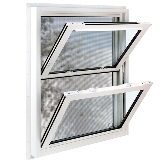 Vinyl Double Hung Sliding Window, 32" x 36" Household Window with Double-Pane Insulated Tempered Glass and Fiberglass Screen for House, Mobile Home (White)