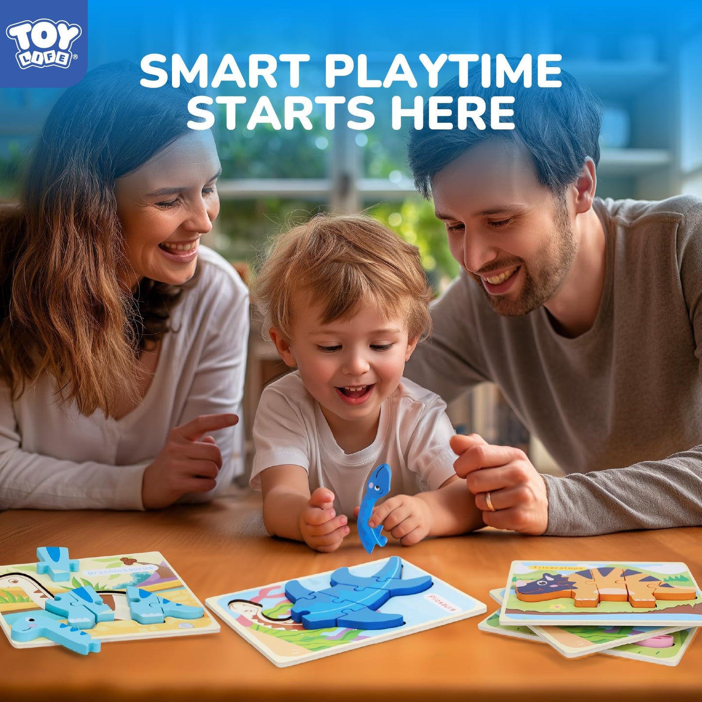 TOY Life Toddler Puzzles Ages 2-4, Wooden Puzzles for Toddlers 1-3, 7 Pcs Dinosaur Puzzle 2 Year Old, Puzzles for Kids Ages 3-5, Toddler Boy Toys 2-3, Educational Learning Toys for 3 Year Old