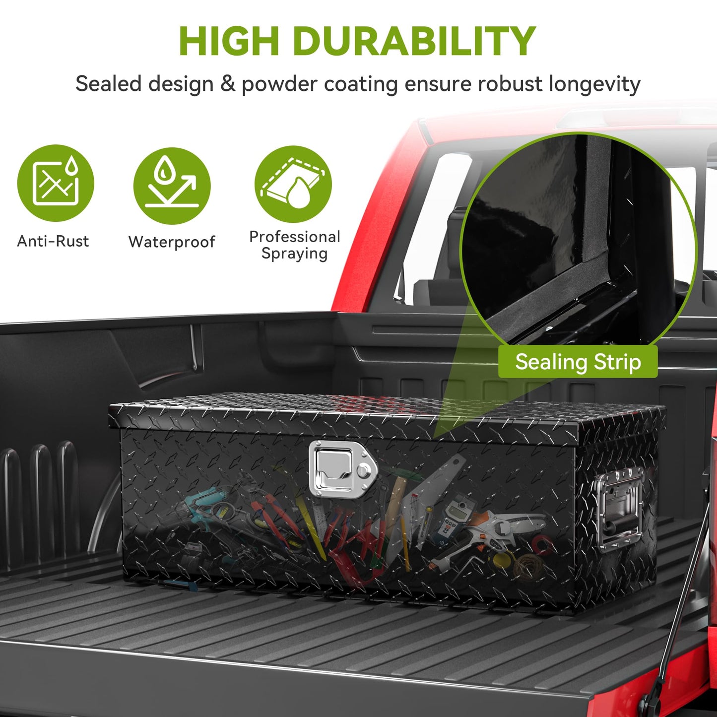 AUTOSAVER88 30 Inch Truck Bed Tool Box, Heavy Duty Aluminum Diamond Plate Tool Box Chest, Waterproof Chest Storage Box with Sliding Shelf and Lock for Trucks, Trailers, RVs, Warehouses