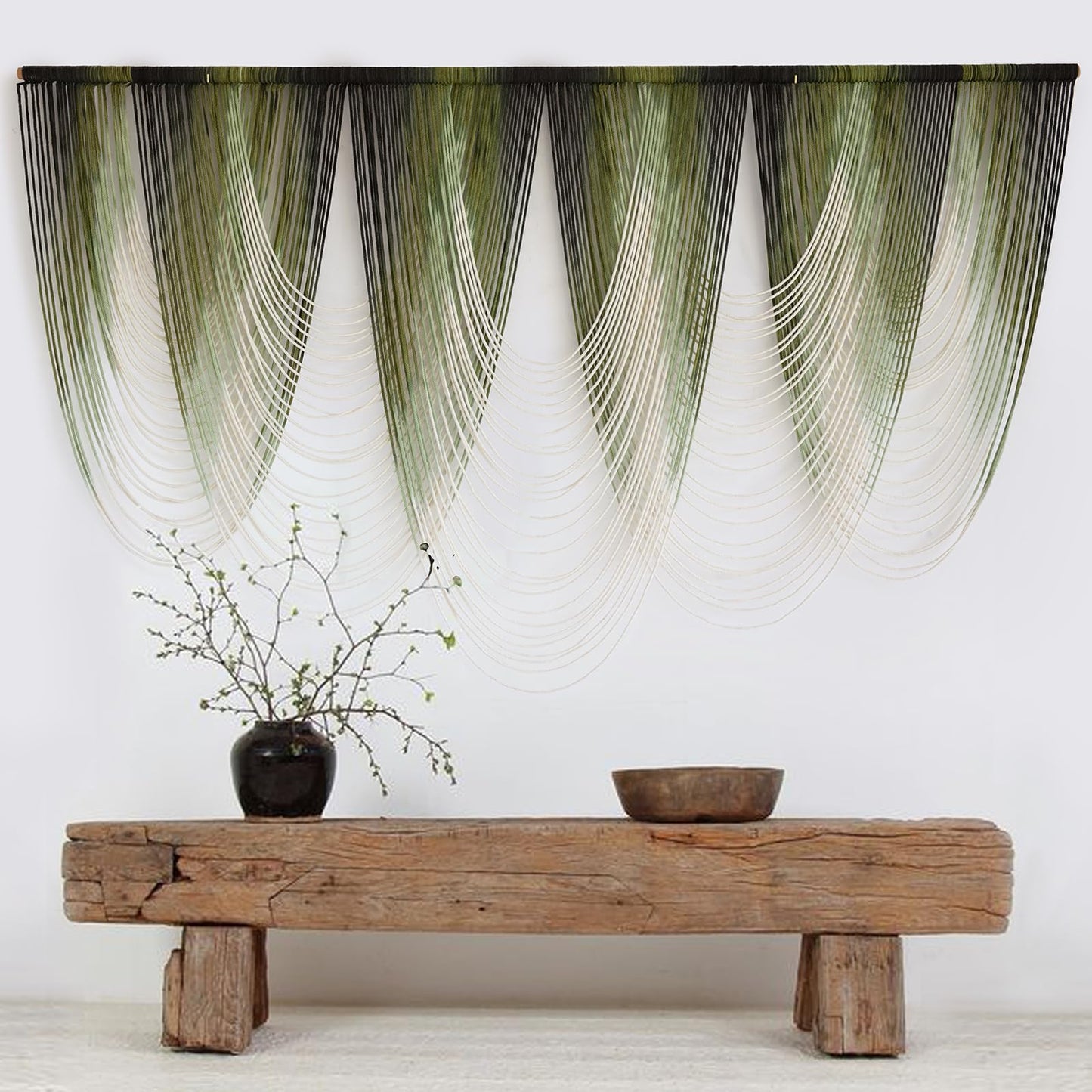 Macrame Wall Hanging Dip-Dyed Large Macrame Wall Decor Yarn Tapestry 57" W x 41" L For Headboard Bedroom Living Room Boho Fiber Home Art