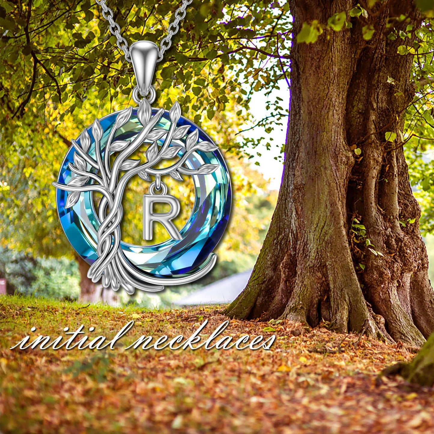 TOUPOP Tree of Life Initial Necklace Gifts for Women Sterling Silver Initial R Letter Jewelry Irish Crystal Pendant Birthday Gifts for Women Her Mom Wife Daughter