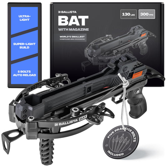 BALLISTA BAT Compound Small Crossbow with Magazine - Mini Crossbow for Hunting and Target Shooting - 300 FPS, 130 lbs Draw, Lightweight 2.9 lbs