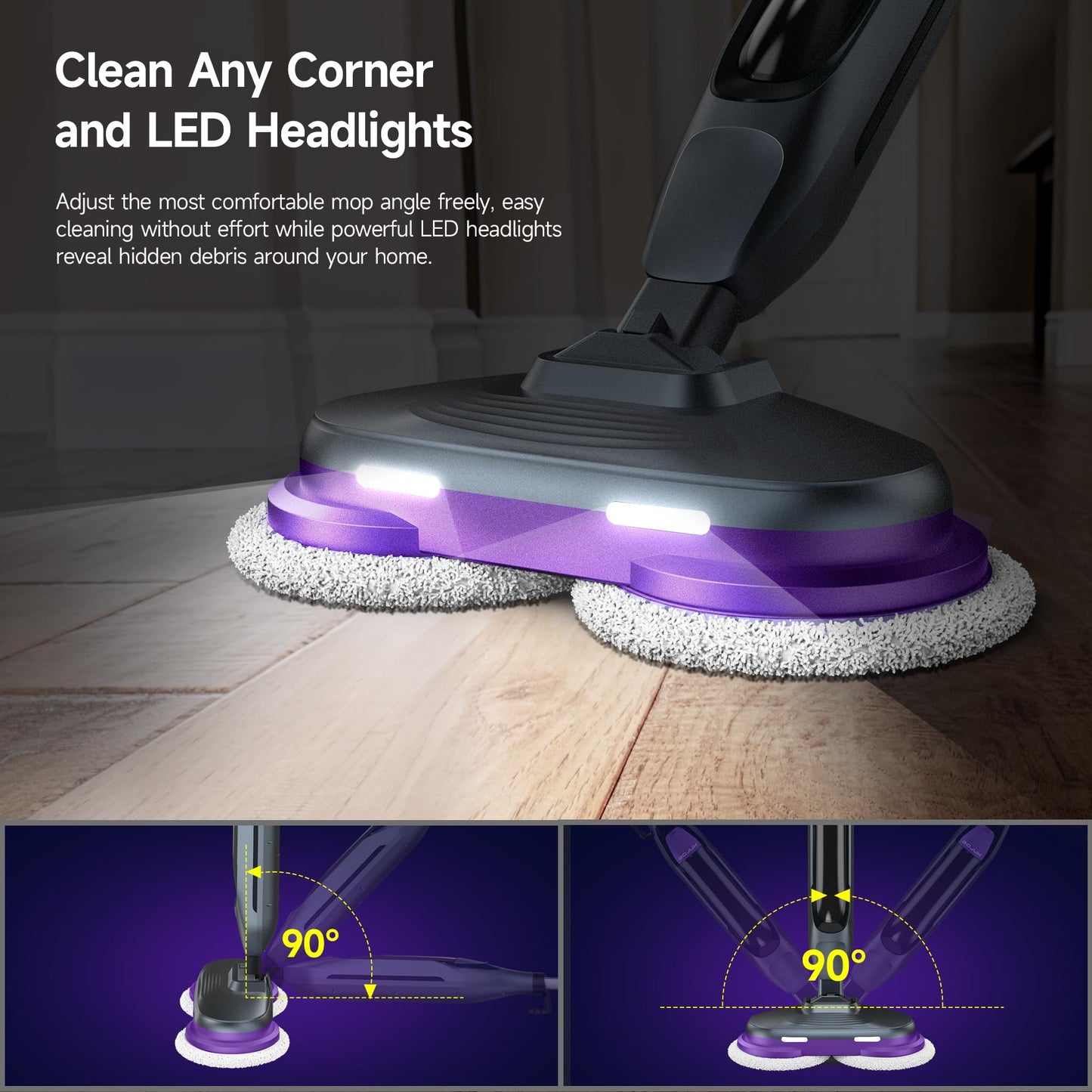 BOJUK Scrubbing Steam Mop, Steam Mops for Floor Cleaning with Rotating Pads, 4 Cleaning Modes & LED Headlights, Swivel Steering,Safe for all Sealed Hard Floors F2