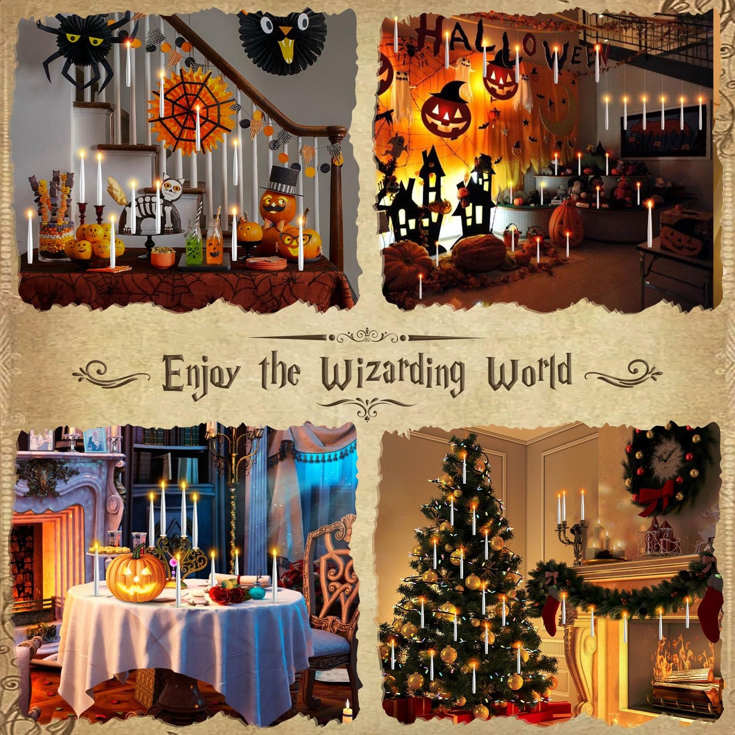 TLPUHU Floating Candles with Wand - Christmas Decorations Magic Flameless Candles Flickering Warm Light LED Hanging Candle Remote, Battery Operated Candles for Christmas Outdoor Indoor Party Decor