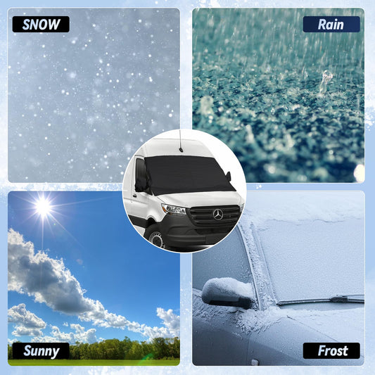 Windshield Cover for Ice and Snow Fit 2007-2024 2025 2026 Mercedes-Benz Sprinter Waterproof Windshield Frost Cover for Vans, for Sprinter All Weather Protection Heavy-Duty Snow Shield Dust Protector