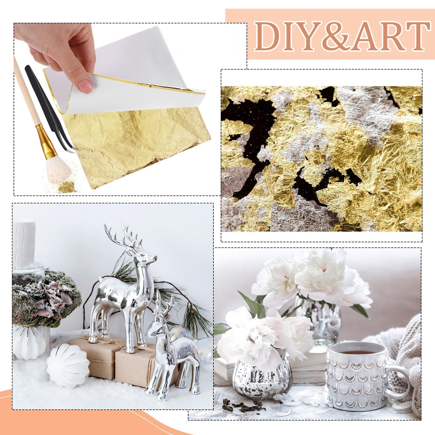 Cunhill 200 Pcs Gold Leaf Sheets for Art Foil Paper Leaf Art Foil Sheets Gilding Brush Thin Paper Craft for Painting Gilding Crafting Decoration,5.5 x 5.5 Inches(Gold)