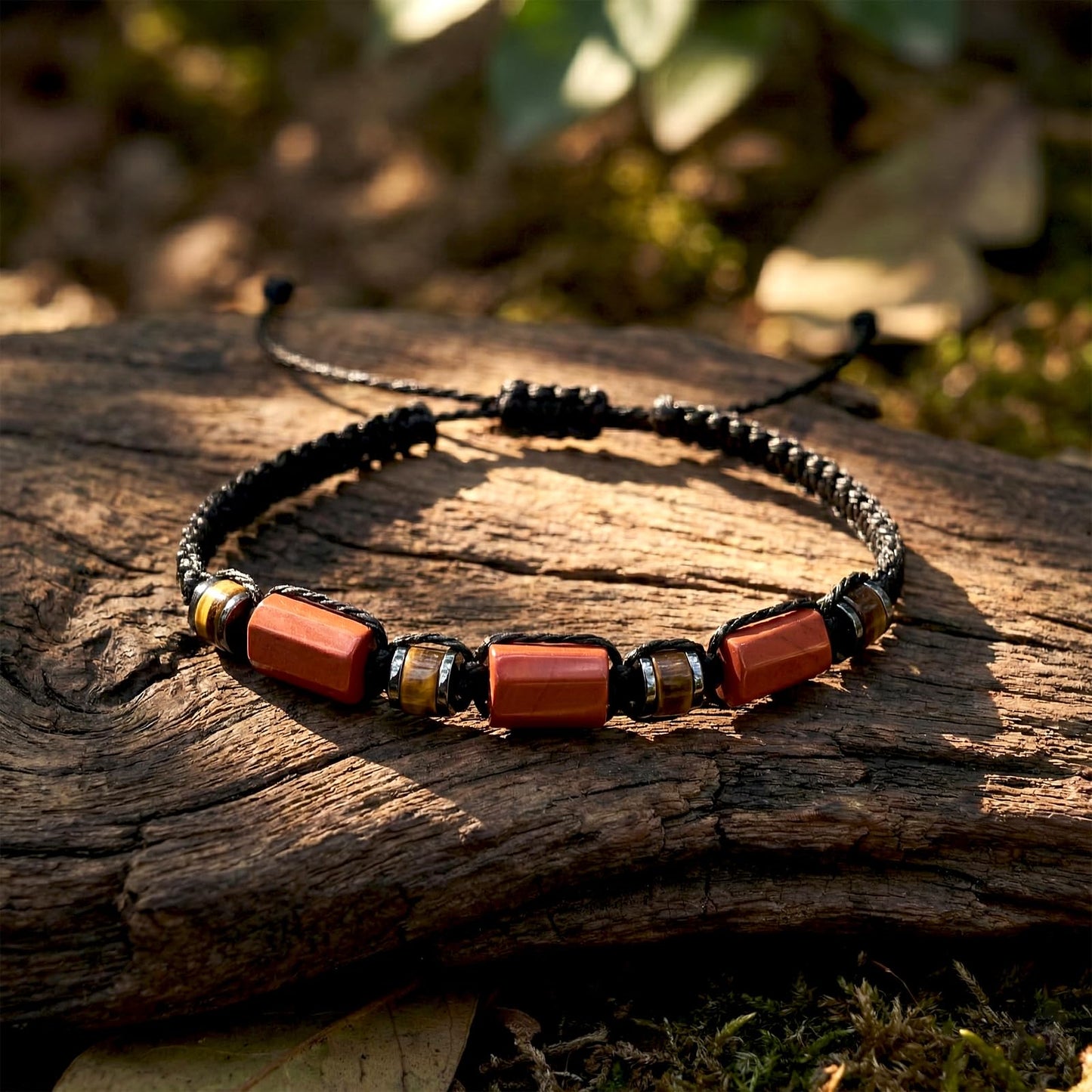Senxilk Natural Red Jasper and Tiger Eye Stone Adjustable Braided Bracelet for Teens, Boys, Girls, Valentine's Day Gift for Son Daughter Boyfriend