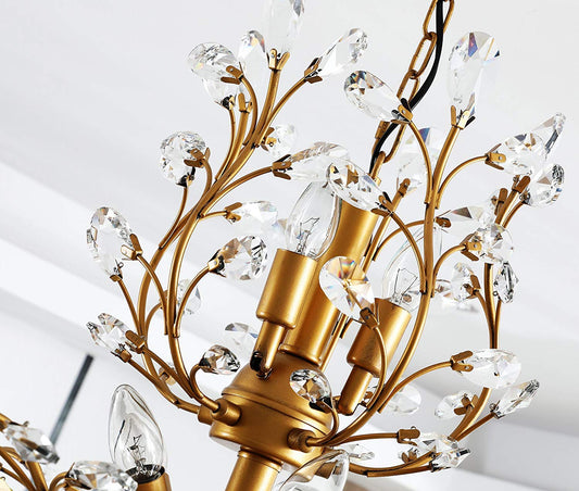 Ganeed Crystal Chandeliers,Vintage Pendant Lighting Crystal Chandelier Lighting Fixtures with 8 Lights,Ceiling Light Fixture for Living Room Bedroom Restaurant Porch Hallway (Gold)