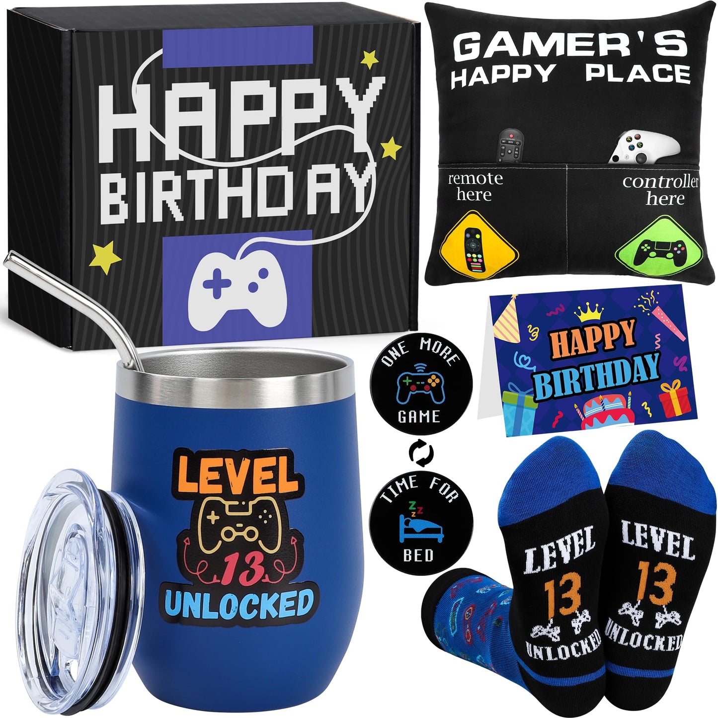 Splandiant 13 Year Old Boy Birthday Gift Ideas, Funny Gamer Birthday Gift Set for 13th Boys, Thirteen Years Old Gamepad Gifts Ideas for Boys Son Grandson Nephew Friend Video Game Lovers