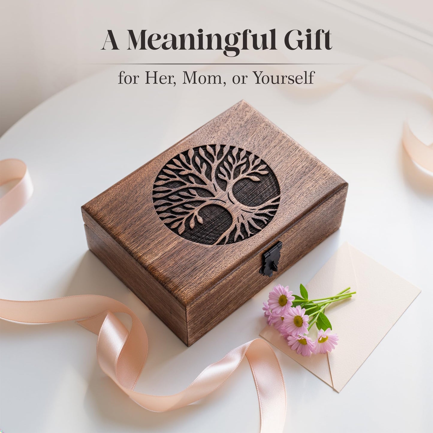 inanosa Handmade Mango Wood Tree of Life Jewelry Box, 7x5 inch Hand Carved Keepsake Box & Organizer, Unique Gift for Men & Women (Classic Tree of Life)