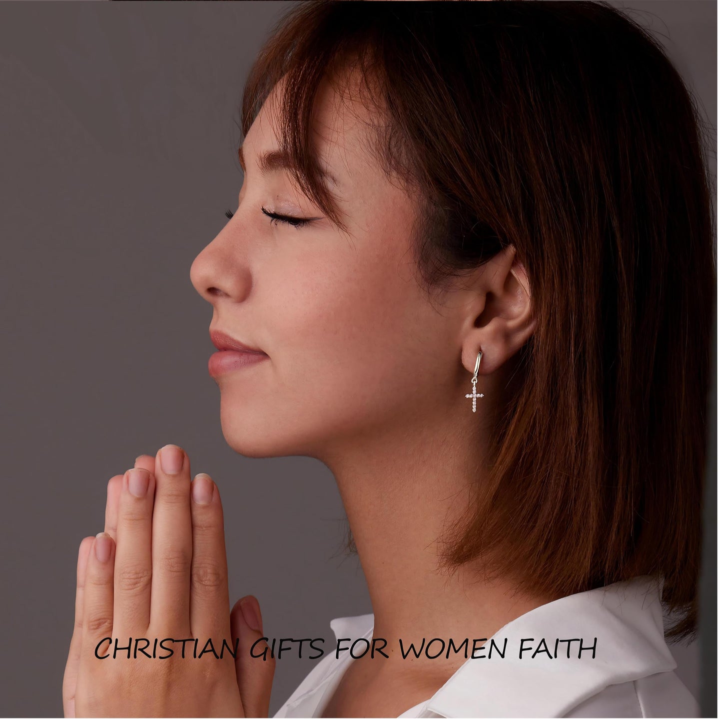 Cross Earrings for Women, Gifts for Christian, Christian Catholic Religious Baptism Gift for Men Women Faith, Jesus Stuff, Cute Christian Silver Jewelry Set Conch Helix Rook Tragus Earring Sets for Multiple Piercing Gifts Trendy Stuff