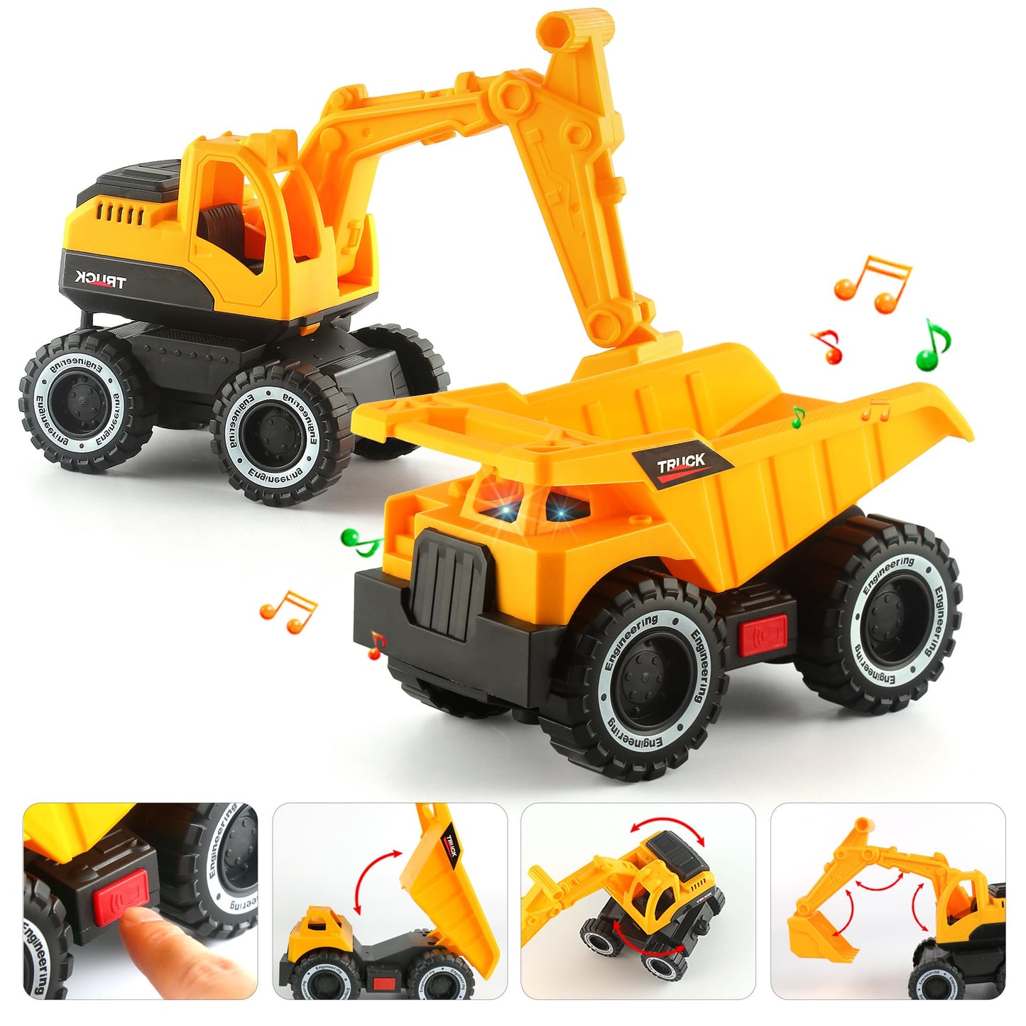 Dwi Dowellin Construction Carrier Truck Kids Toys,25.6" Semi-Trailer Toy with Excavator and Dump Truck,Gifts for Age 3 4 5 6+ Years Old Boys Girls