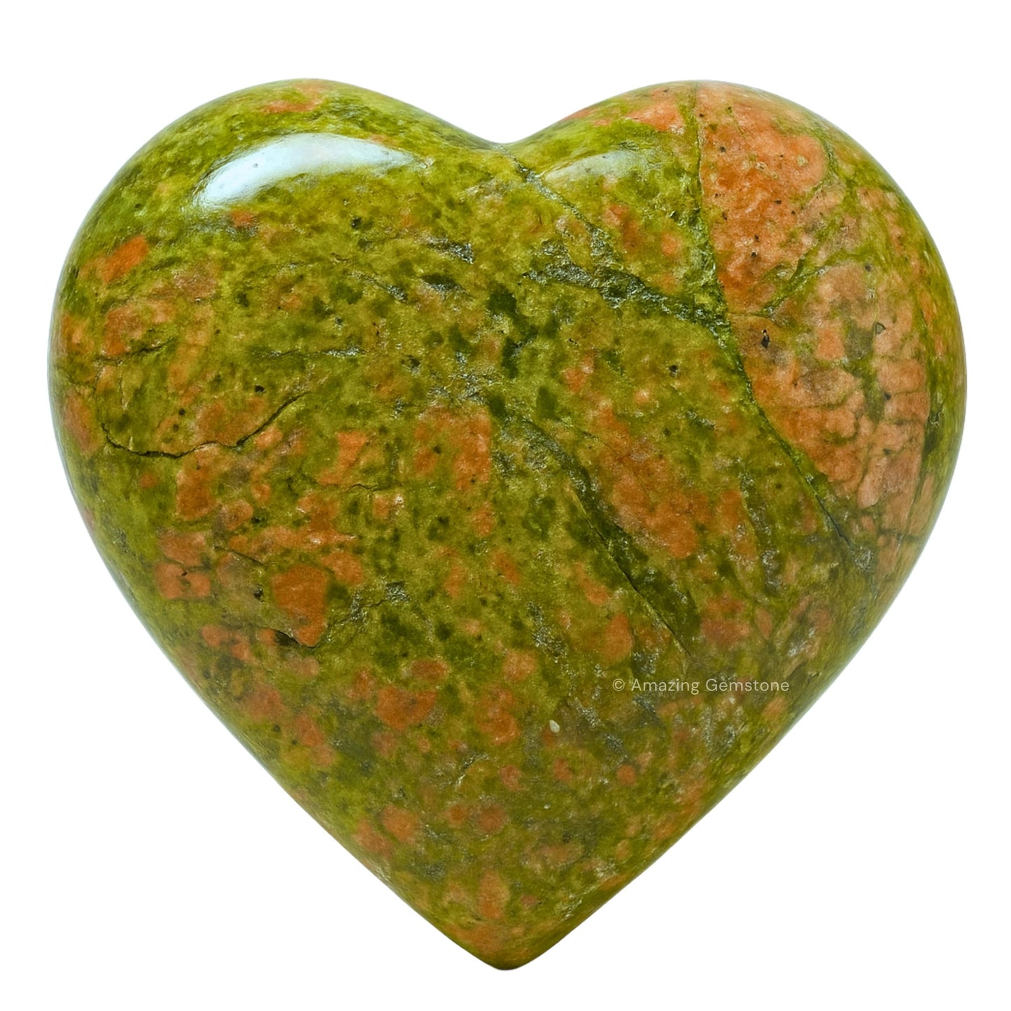 Amazing Gemstone Unakite Crystal Heart Palm Stone - Pocket Massage Worry Stone for Natural Body Chakra Balancing, Reiki Healing and Crystal Grid
