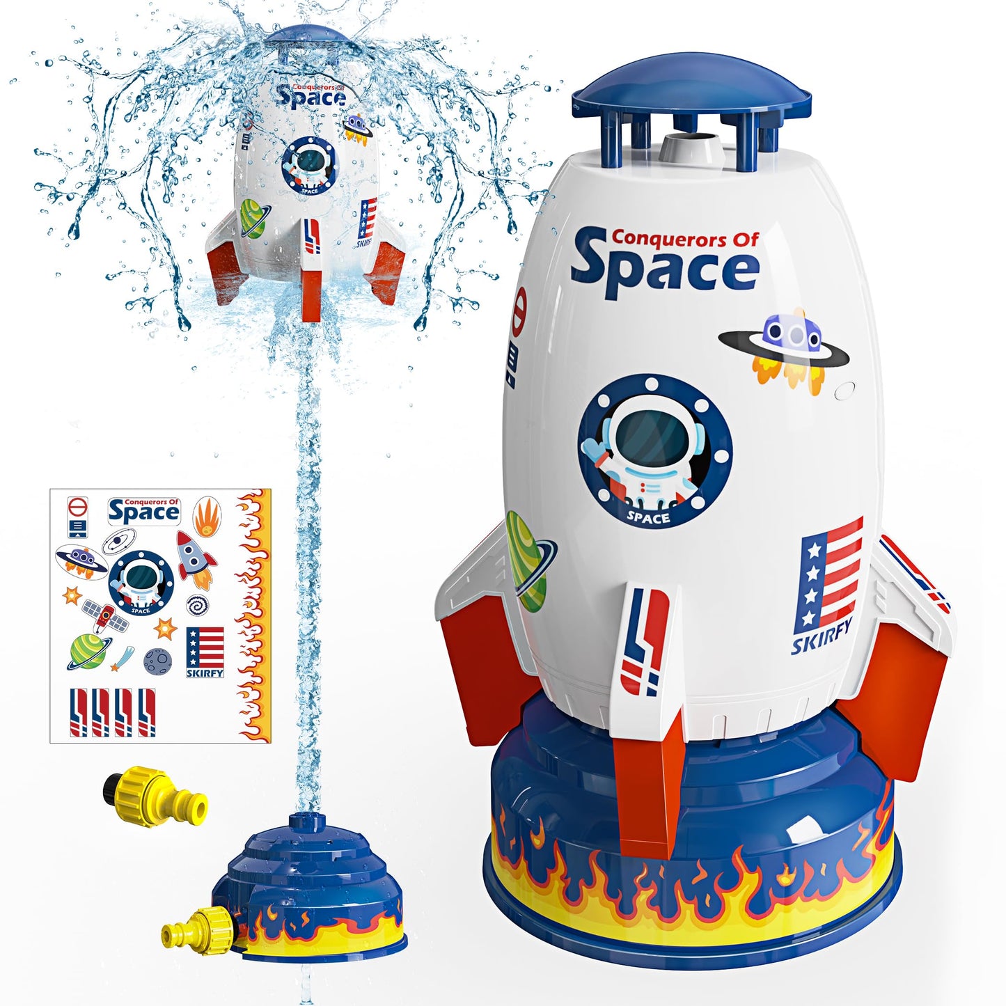 Skirfy Sprinkler Rocket Launcher Outdoor Water Toys for Kids, Rocket Design Water Powered Liftoff 9-16ft & Spin, Summer Garden Lawn Toys & Birthday Gift for Girls Boys Age 3-12 Year Old （White）