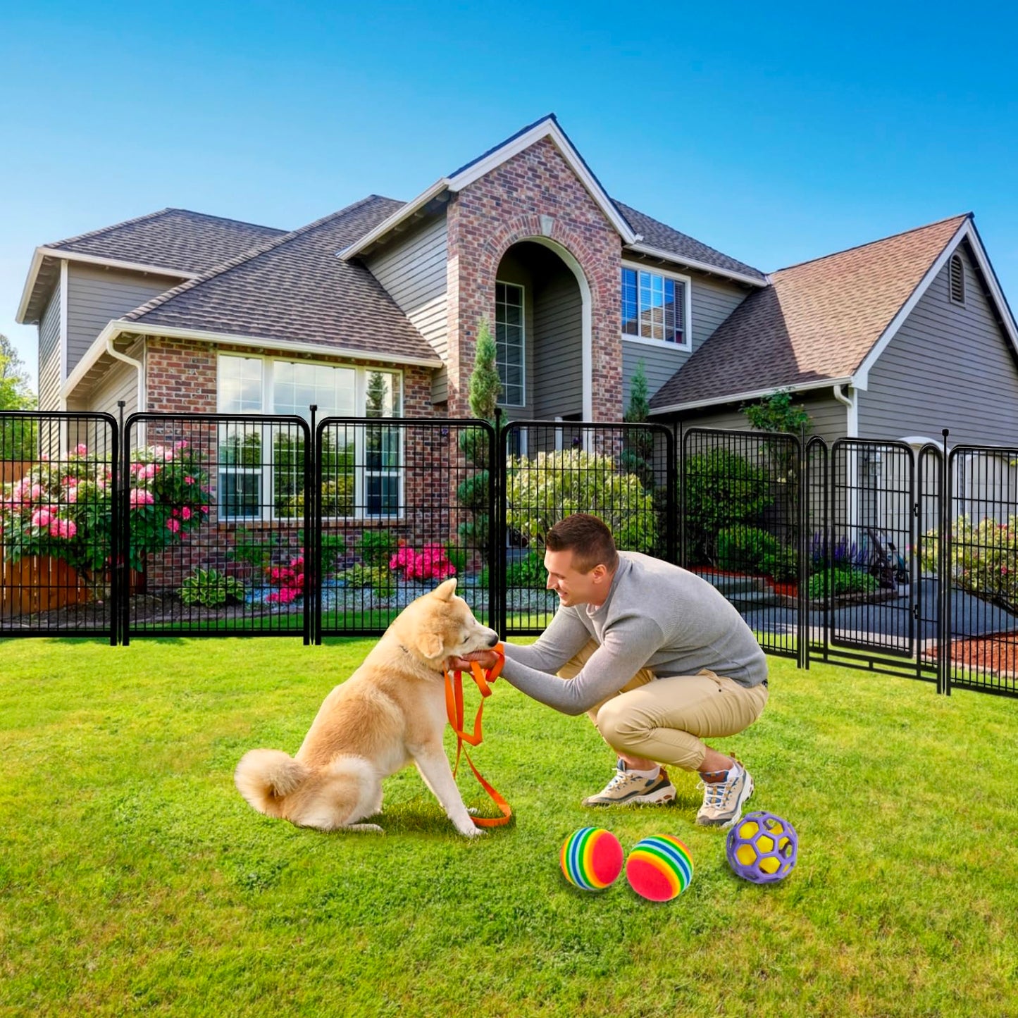 Explovehike Garden Fencing 36 Inch High, 8 Panels Total 17.7 Ft(L) Wide Door Low Threshold Dog Fence, Black Heavy Duty Garden Fence with Gate, Fencing for Garden Beds, Dog Fence Outdoor for Yard
