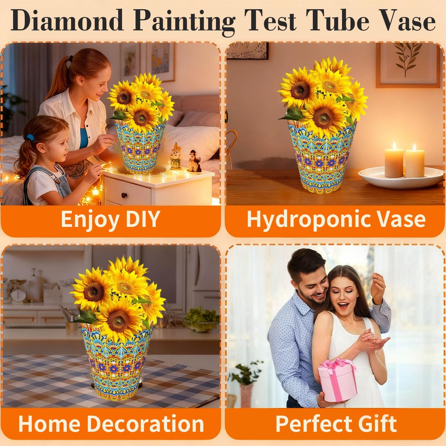 GREENCRUISE Diamond Art Kits for Adults, DIY Flowerpot Diamond Art, Diamond Painting Kit, Ideal Desktop Thoughtful Female Gifts for Living Room Home Decor,2pcsPuYe