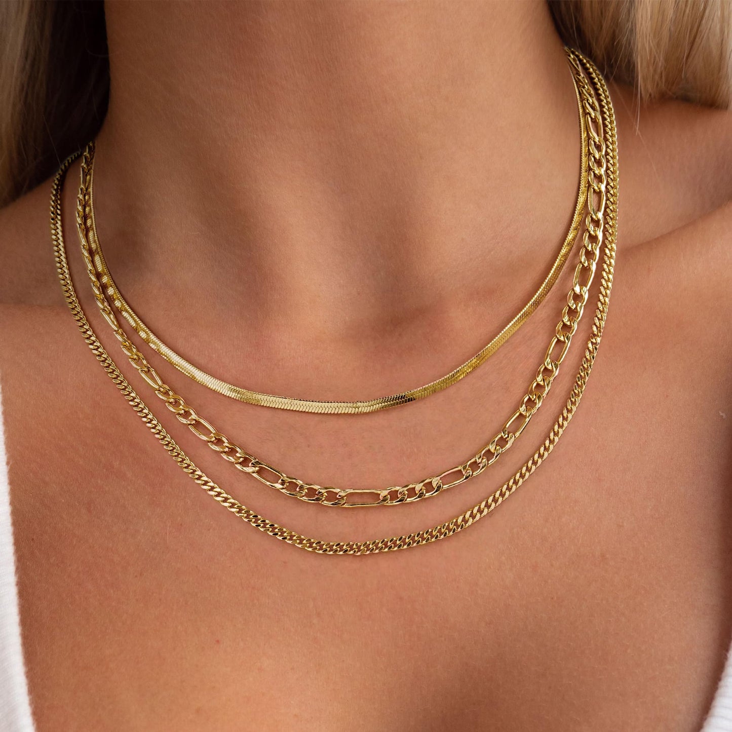 YOIHUR Gold Layered Necklaces for Women, 14K Gold Plated Dainty Necklace Chain Choker Necklaces Herringbone Necklace Set Gold Jewelry Gift for Women