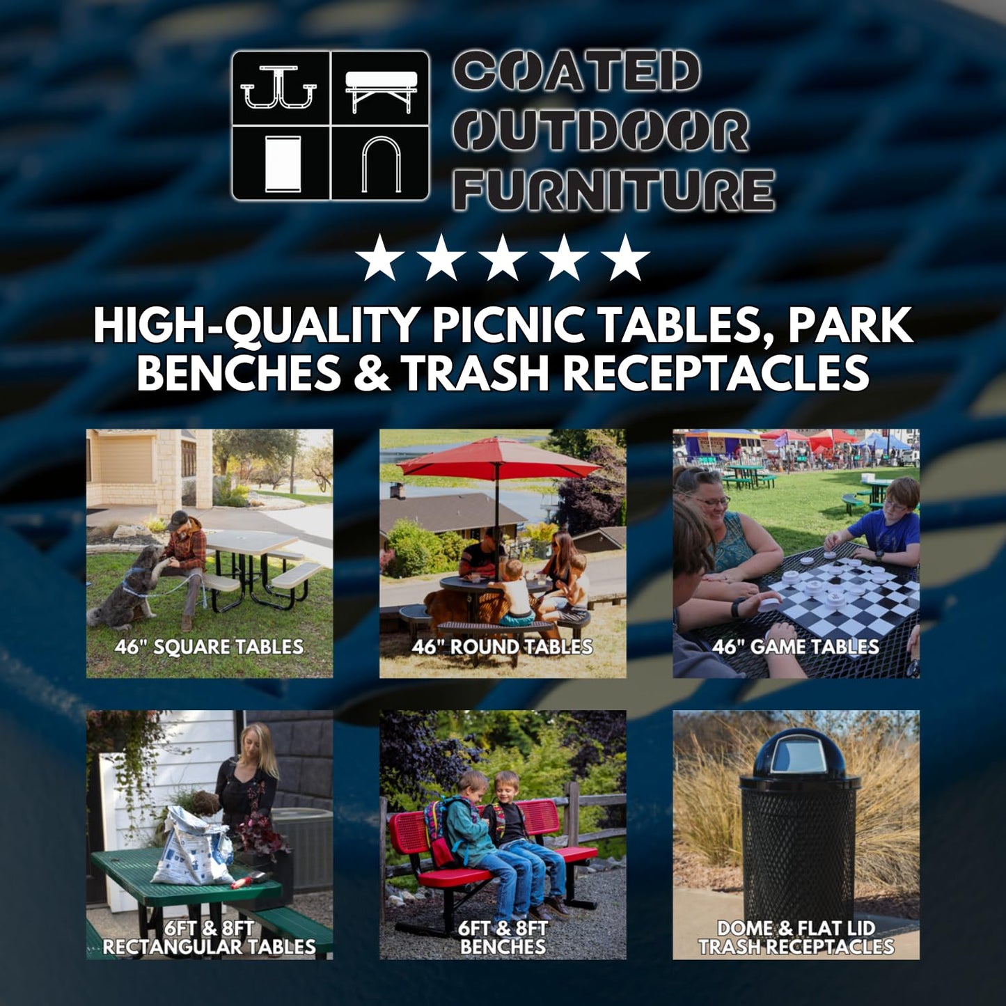 COATEDOUTDOORFURNITURE Coated Outdoor Furniture Heavy-Duty Outdoor Bench Thermoplastic Coated, Expanded Metal, Commercial-Grade Seating, Made in America (Inground Without Back, 6 Ft, Black)
