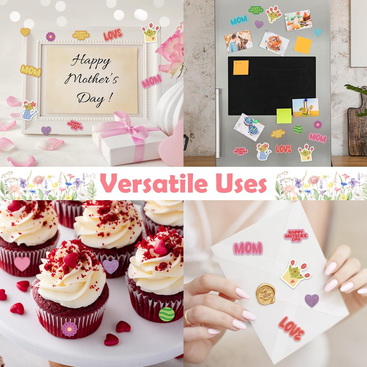 Fovths 400 Pieces Mother's Day Foam Stickers, Hearts Flowers Envelopes Dots Mom Adhesive Craft Stickers, DIY Craft Decorations Party Supplies for Happy Mother’s Day Party Decoration Cards DIY Crafts