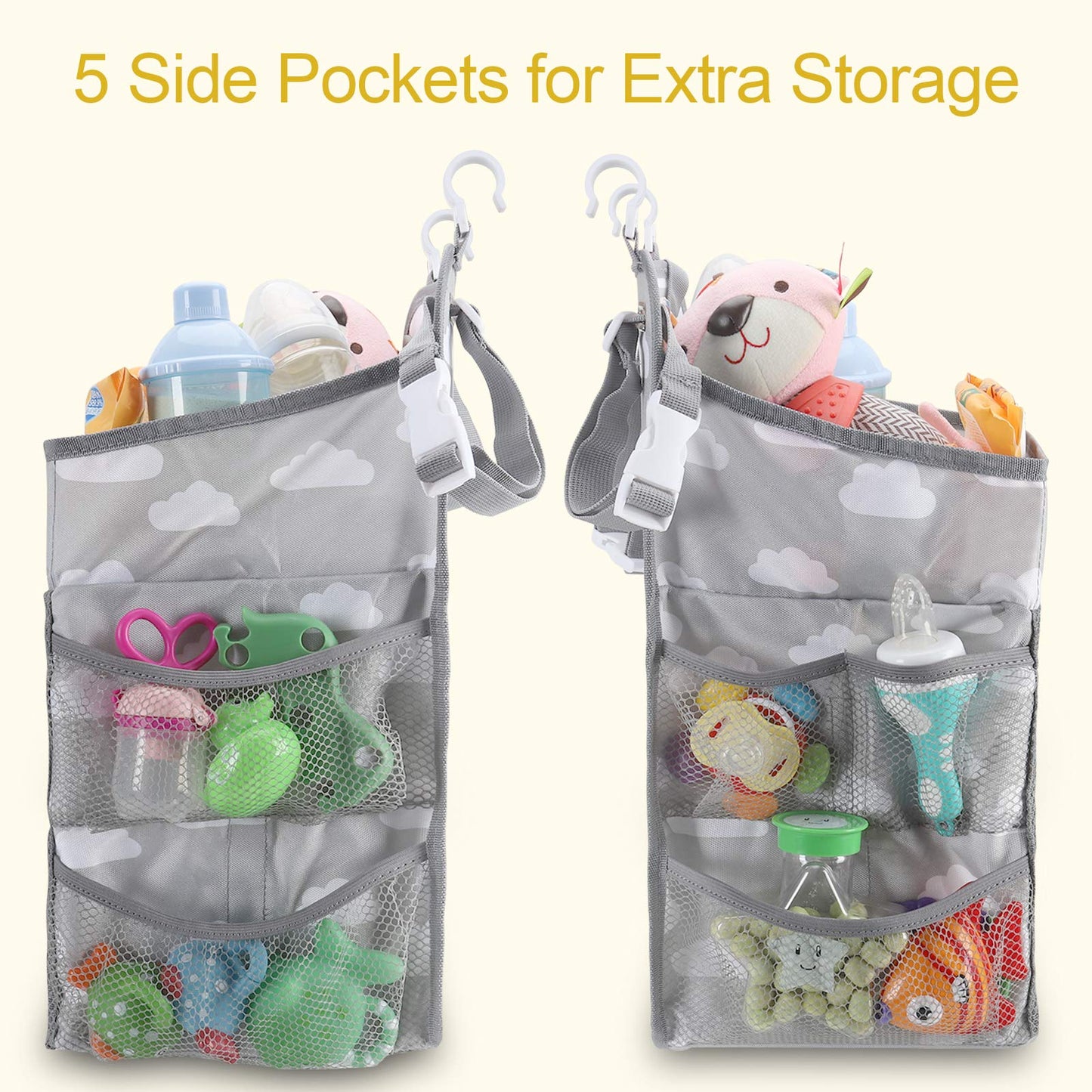 Accmor Hanging Baby Diaper Caddy Organizer, Diaper Stacker, Baby Crib Hanging Classified Storage Bag Organizer for Changing Table, Crib, Playard or Wall & Nursery Organization, Grey Cloud