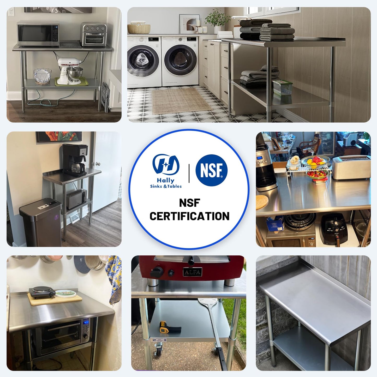 Hally Stainless Steel Table for Prep & Work 24 x 30 Inches with Caster Wheels, NSF Commercial Heavy Duty Table with Undershelf and Galvanized Legs for Restaurant, Home and Hotel