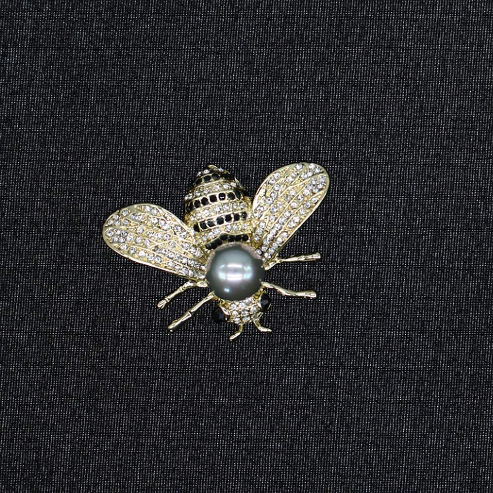 Honey Bee Brooches Crystal Insect Themed Bee Brooch Animal Fashion Shell Pearl Brooch Pin 14K Gold Plated (Gray pearl)