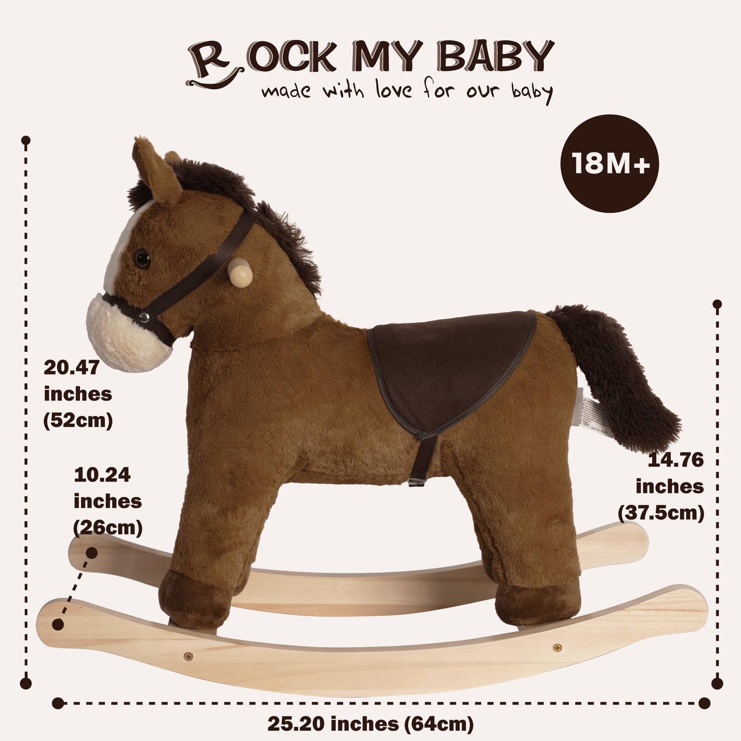Rock My Baby Rocking Horse, Dark Brown Horse Rocker for Toddlers 18M+, Plush Ride on Horse Toy with Realistic Sound,Soft Stuffed Filling, CPC Certified