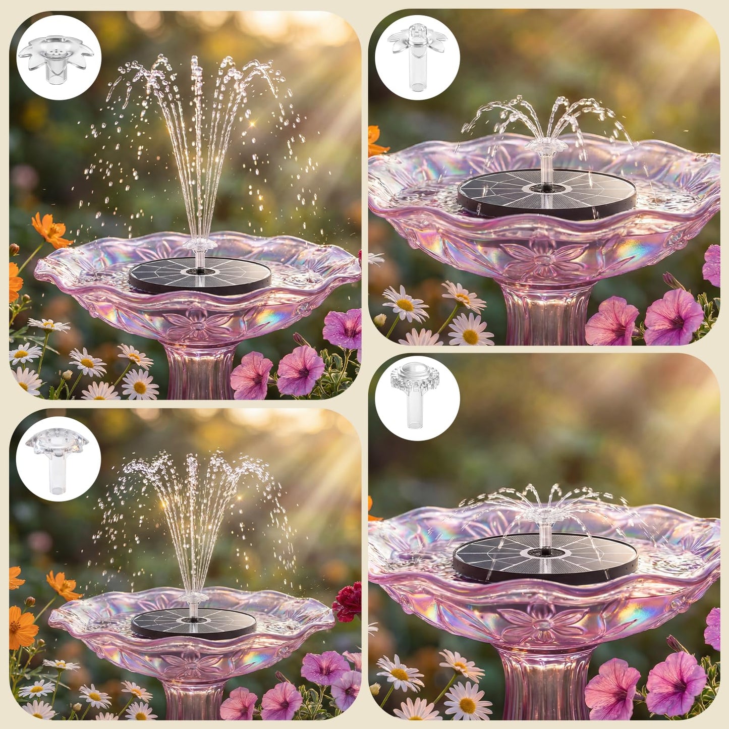 AISITIN 3.7W Solar Bird Bath Fountain Upgraded 6.3" Solar Glass Panel, Solar Powered Fountain Pump with Integrated Bracket & Storage for Bird Bath, Pond, Garden, Aquarium and Outdoor