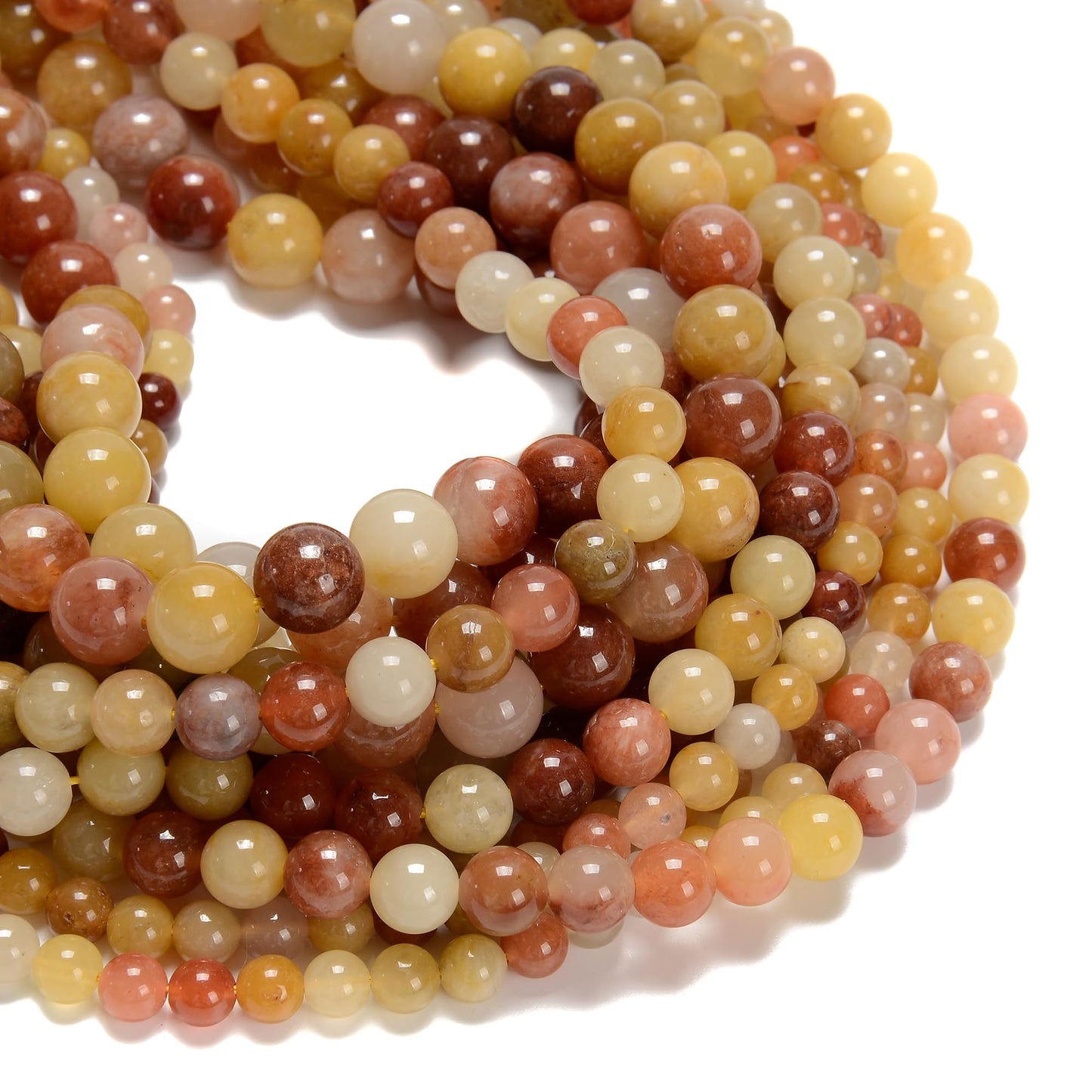 Land Long 120pcs(2 Strand/Set) 6mm Real Golden Jade Stone Beads with Energy Power, Smooth Round Gemstone Beads for Jewlery Bracelets Earrings Making DIY