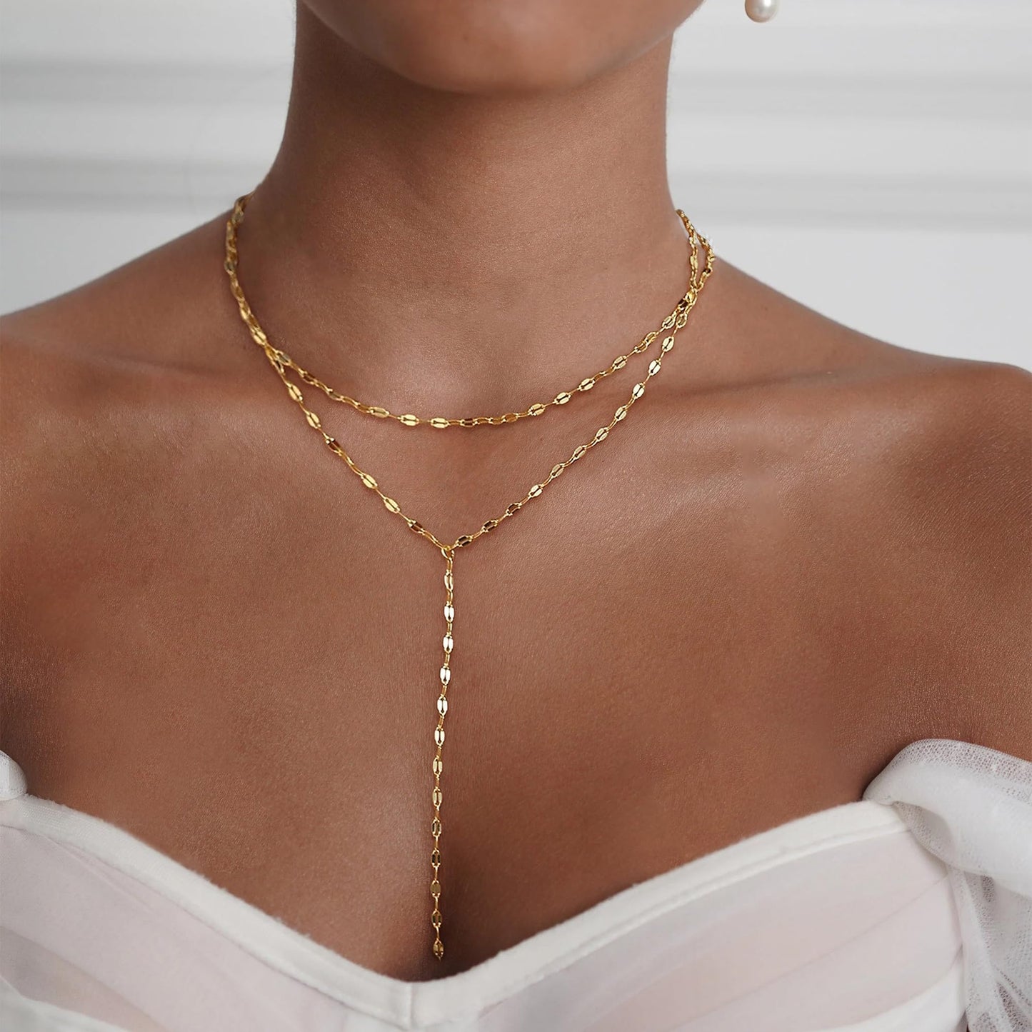 Fwlisesa Chunky Gold Necklace Stack, Dainty Choker Necklace 14k Gold Plated Layered Long Necklace Simple Layering Gold Chain Necklace Fashion Layering Chunky Chain Choker Womens Jewelry for Women