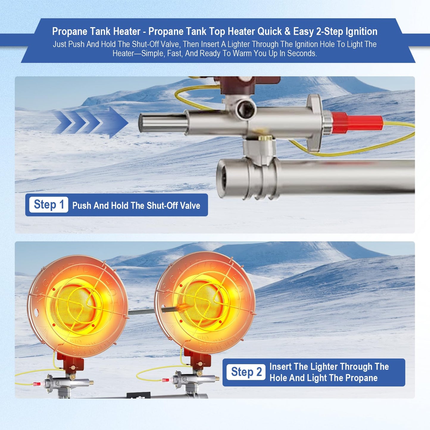 30000 BTU Propane Heater Outdoor, Propane Tank Heater Attachment Double Tank Top Radiant Gas Heater With Tip-Over Protection, 3 Heat Settings, Safety Shut-Off Valve for Patio,Camp,Fish,Garage.