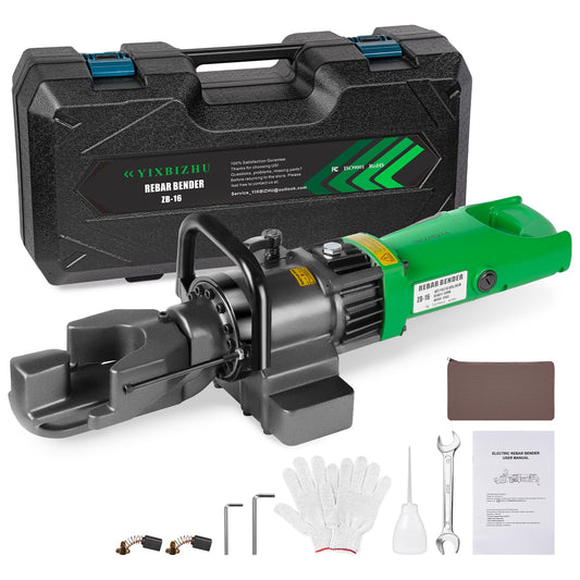 YIXBIZHU 900W Hydraulic Rebar Bender, 2s Fast Bends for #3–#5 (6–16mm), 0–130°Adjustable Angle, Aviation Aluminum Body, Compact 110V Electric Tool for Construction & Jobsite Use(ZB-16)