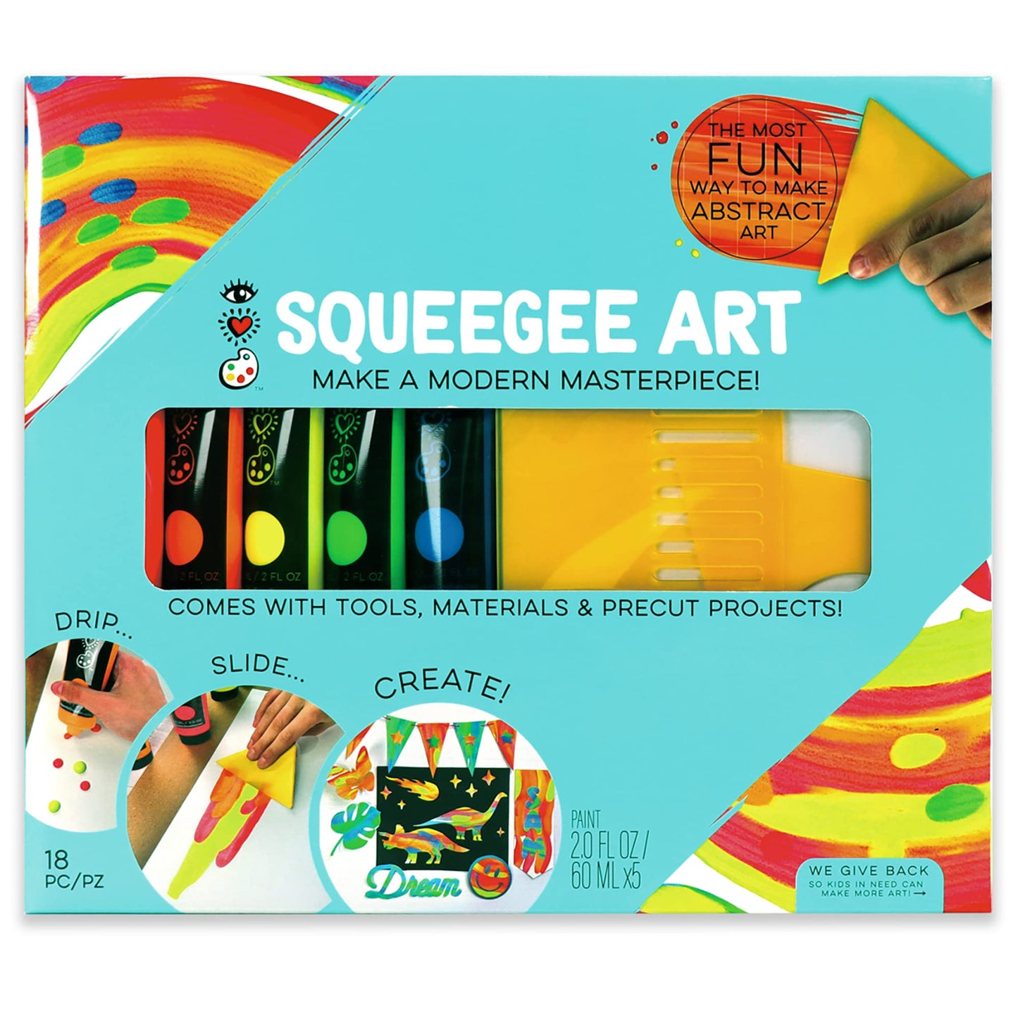 Bright Stripes iHeartArt Squeegee Art Kit for Kids - Easy to Use Squeegee Arts & Crafts Painting Set for Kids Ages 6+ with Paint, Paper, Stickers & Tools, Mess Free Coloring & Educational Art Supplies