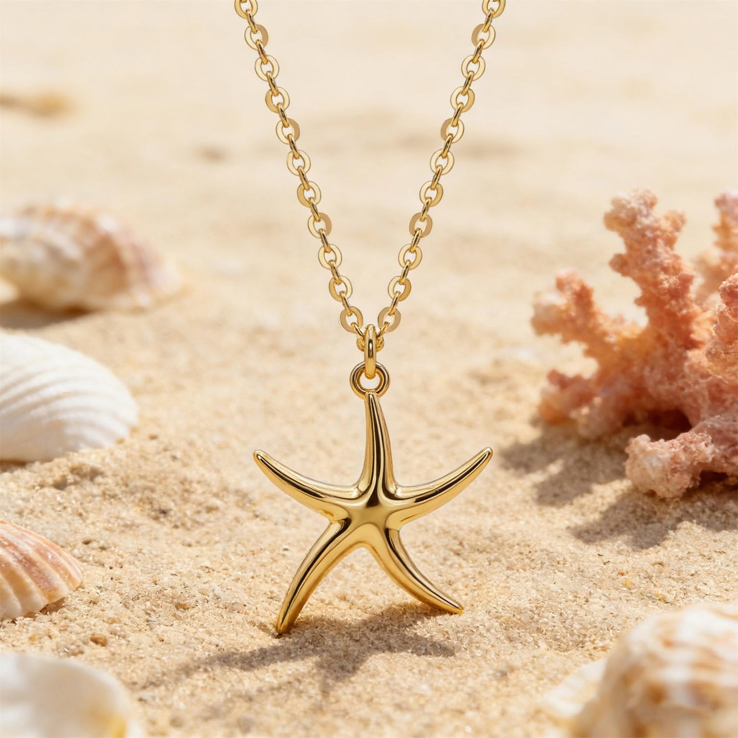 MEVECCO Dainty Gold Star Pendent Necklace for Women 18K Gold Plated Beach Cute Starfish Necklace Boho Handmade Ocean jewelry