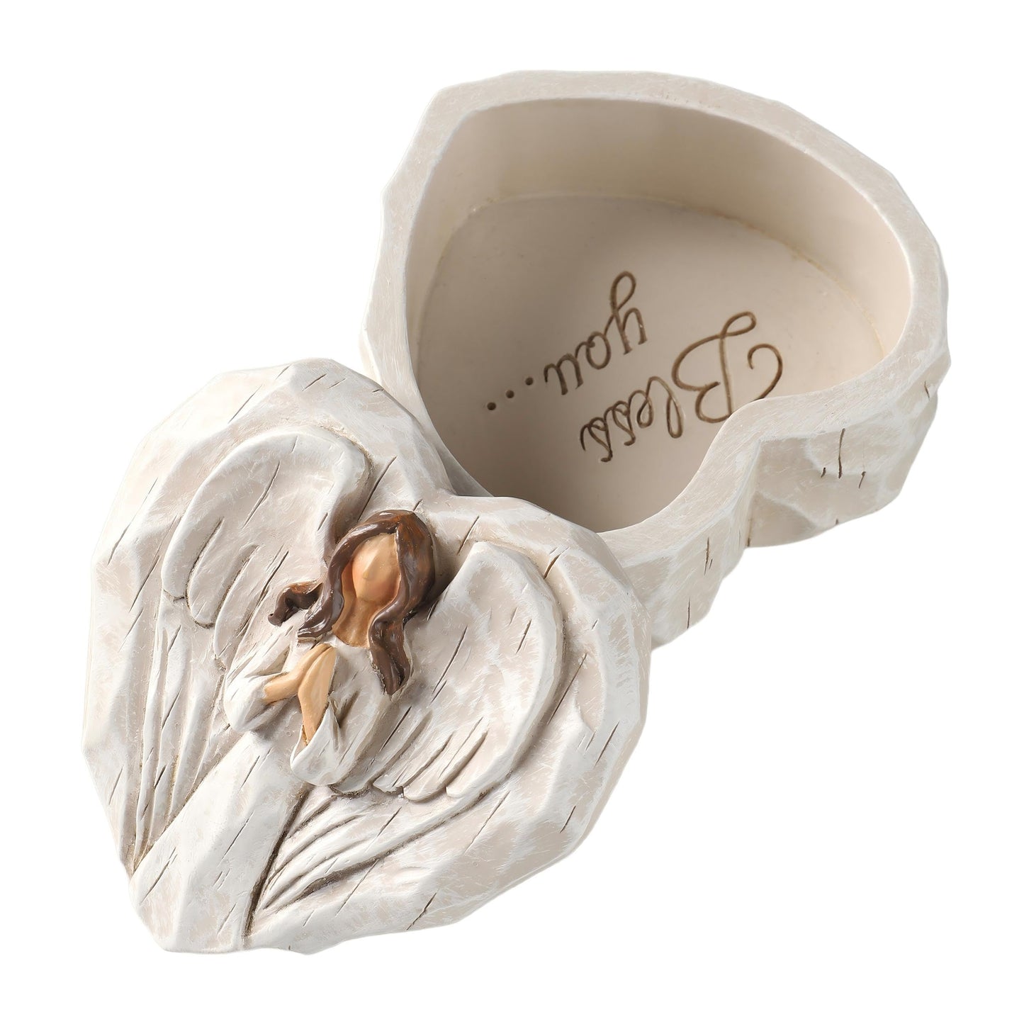 Hodao Angel Jewelry Box - Mothers Day Gifts for Mom Grandma, Heart Shaped Sculpted Keepsake Box with Guardian Angel Figurine, Religious Spiritual Gift for Women Friends