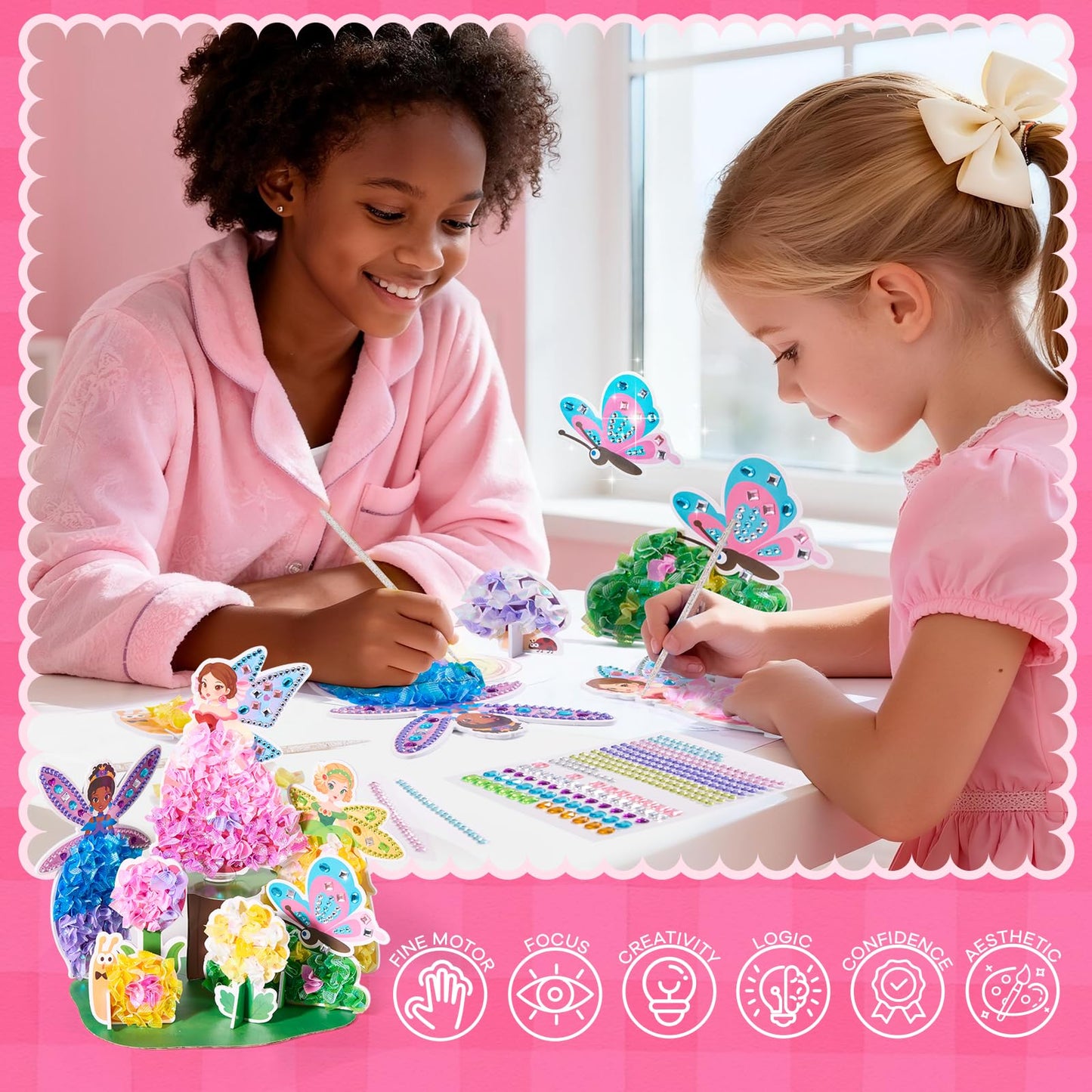 Jar Melo 3 in 1 Princess Garden Poke Crafts Kits for Girls, Diamond Art Kits for Kids, Princess Garden Dress Up Game, Mess Free DIY Crafts Educational Toys, Crafts Birthdays Gifts for Girls 4+