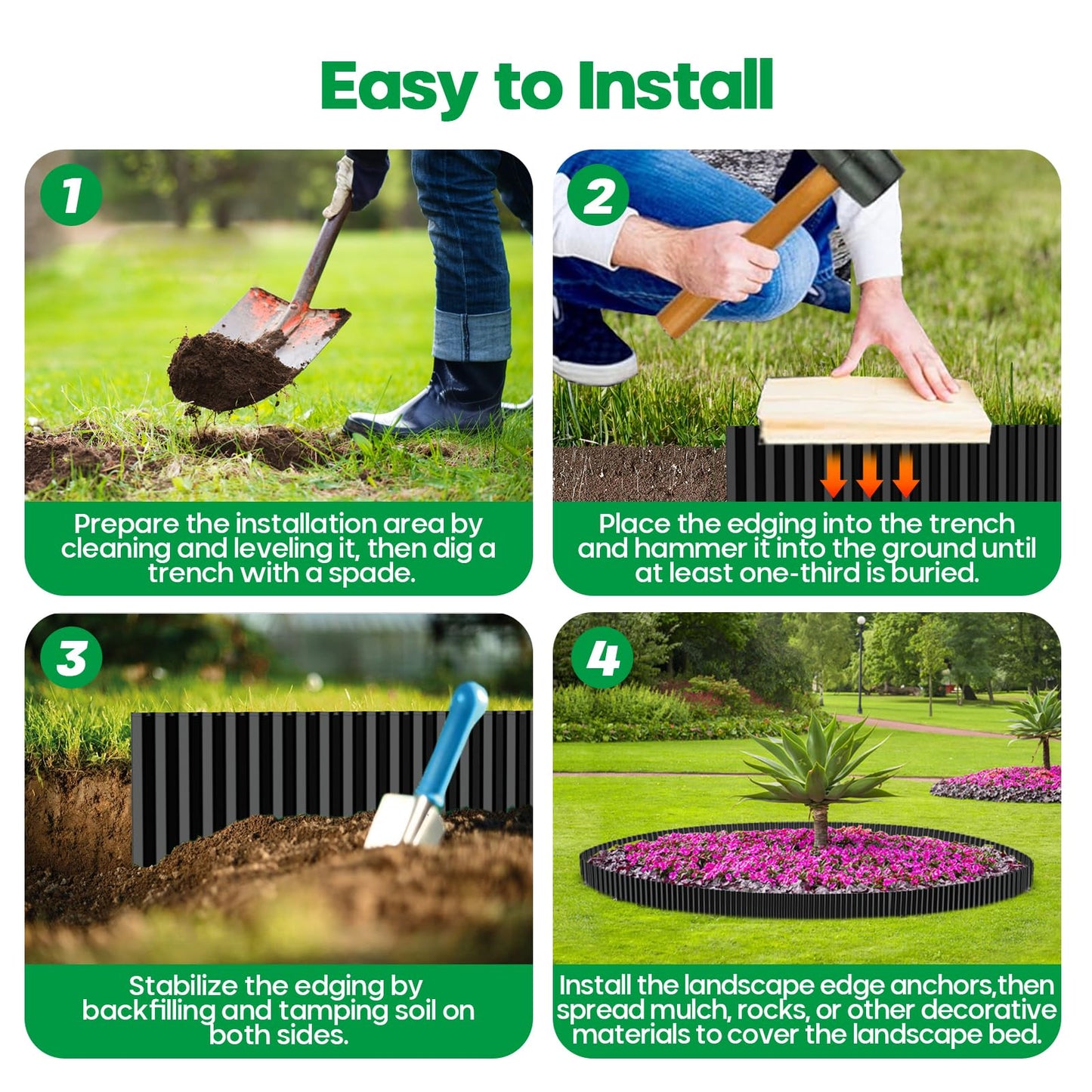 Camitlli Corrugated Metal Garden Edging, Sturdy Tall Landscape Edging Borders, Perfect DIY for Flower Beds, Lawn and Pathway, Tree Surrounds, Paver Edges (Black, 6"×20FT)