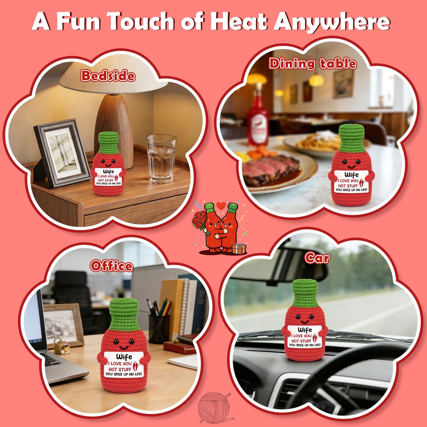 Wife Birthday Gifts for Women Anniversary Romantic Gift for Her from Husband, Mothers Day Sweet Gifts for Wife I Love You Wedding Wife's Persent Funny Handmade Crochet Hot Sauce Gift for Couple Her