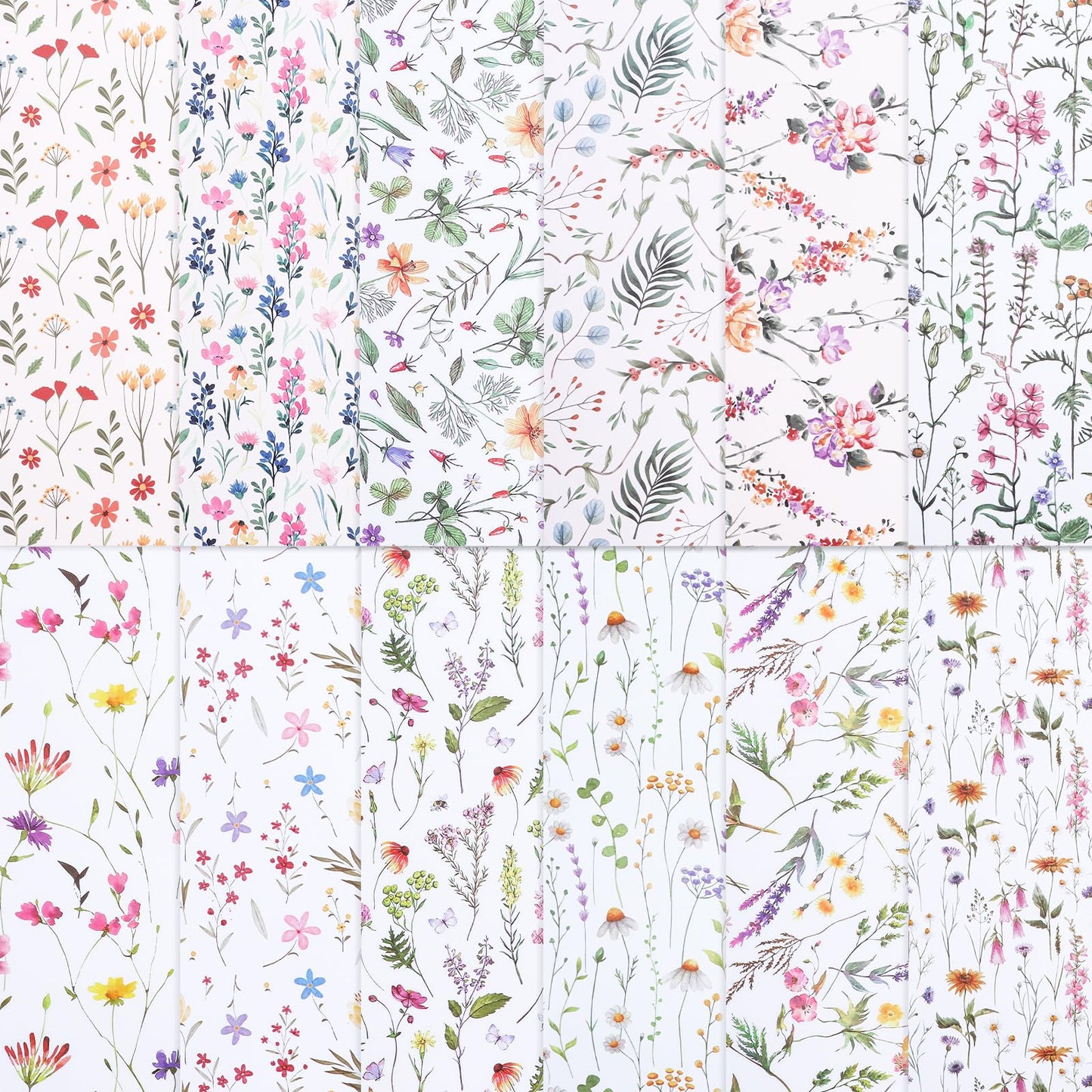 24 Sheets Floral Scrapbook Paper, Double Sided Patterned Scrapbook Paper, Wildflower Decorative Cardstock for DIY Crafts, Card Making, Photo Album, Junk Journal（12 x 12 Inch)
