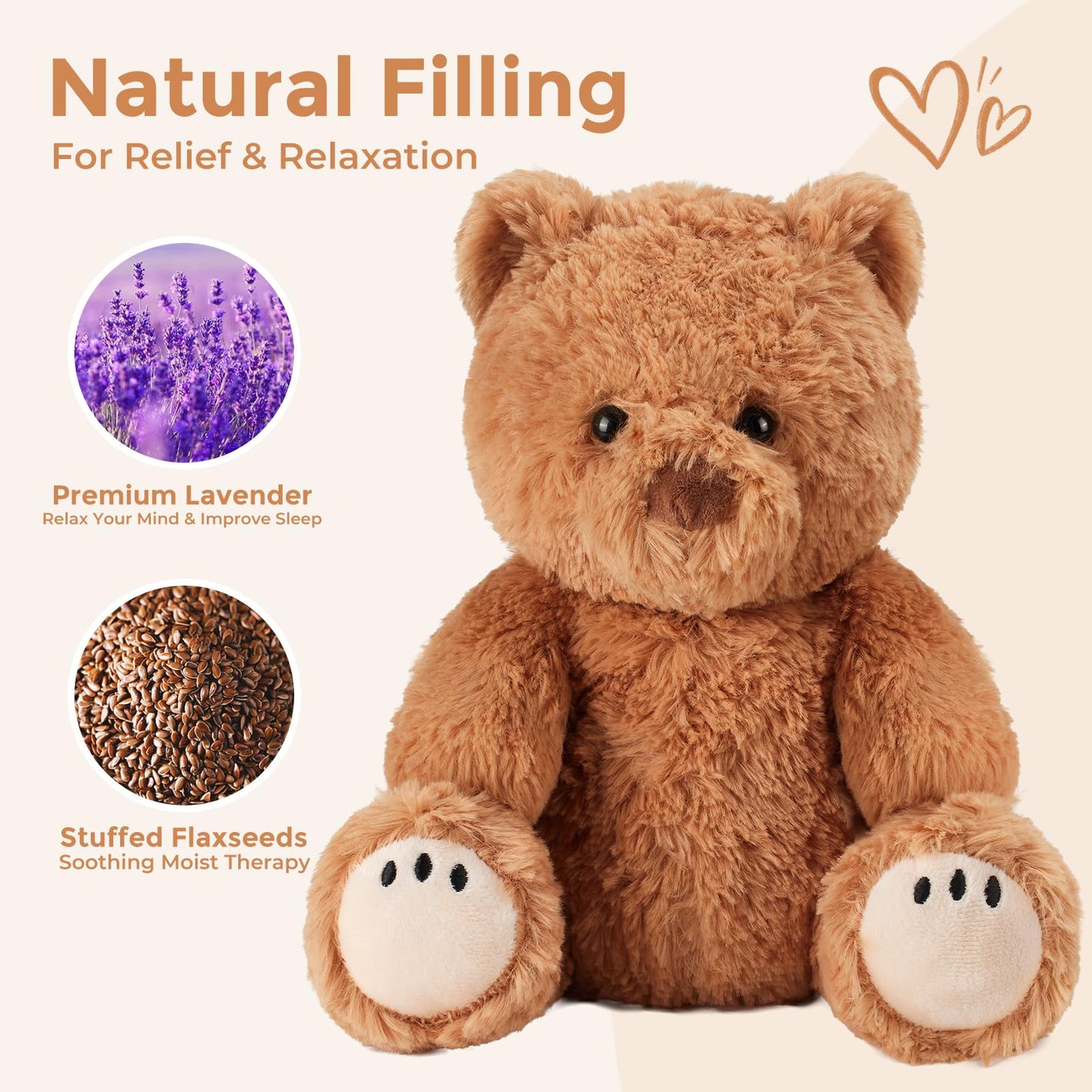 LURKOMEMO Teddy Bear Microwavable Weighted Stuffed Animals for Kids,Heating Pads Plush Bear for Period Cramps, Lavender Scented Hot&Cold Use Comforts Stress&Pain, Cozy Toy Gifts for Gils Boys Adults