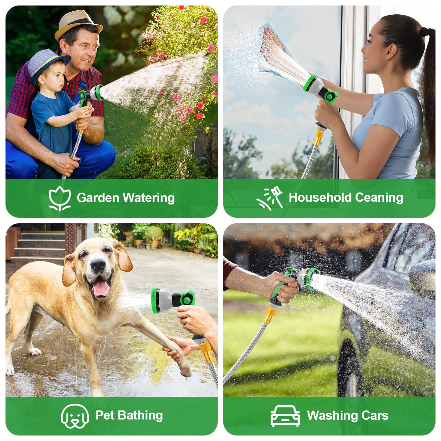 Toolasin Garden Hose 50ft, Flexible Stainless Steel Metal Water Hose with 10-Function Nozzle, No-Kink, Leak-Proof, Wear-Resistant, 3/4 GHT, Easy to Use and Store for Garden, Yard, Outdoor