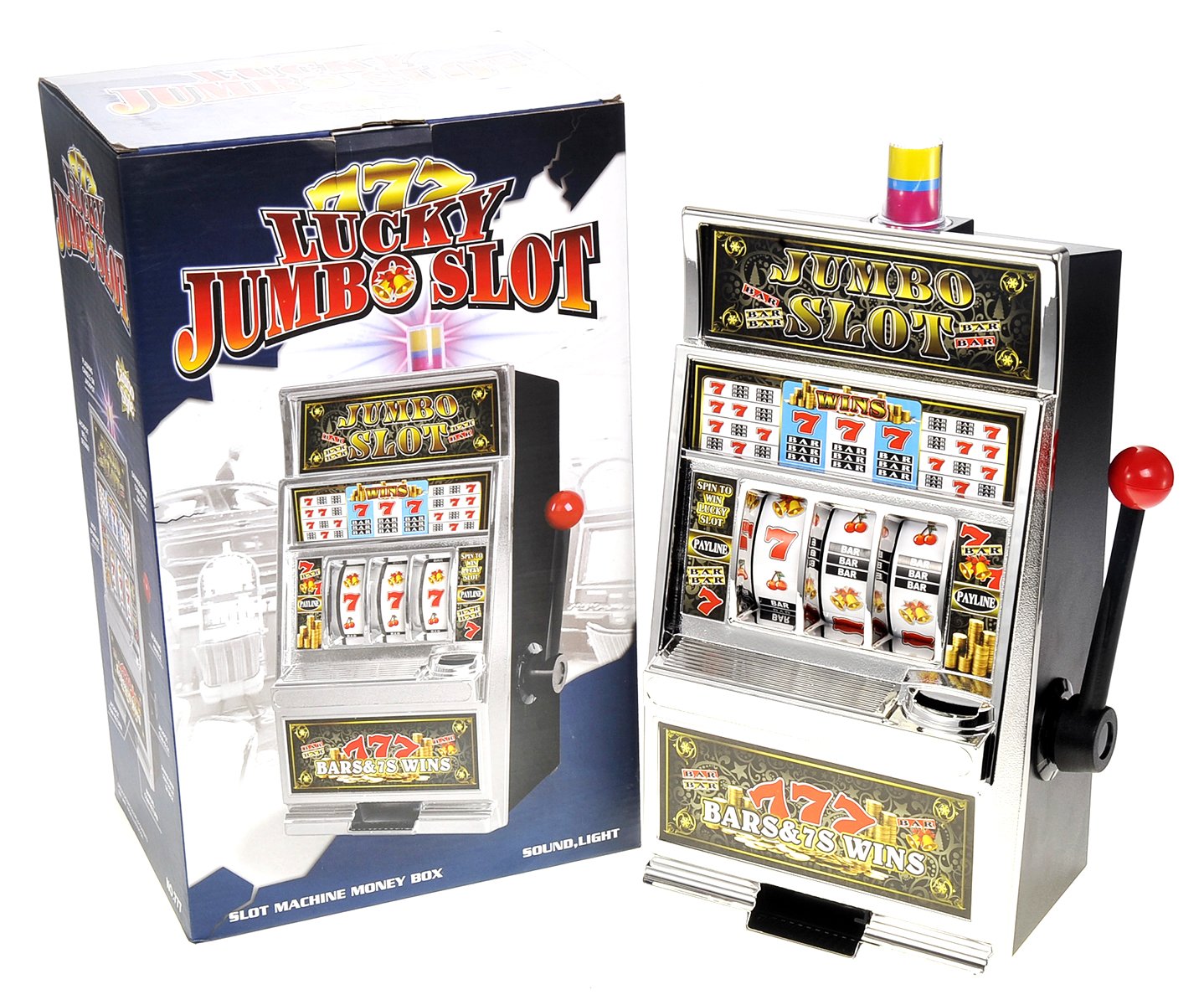 PowerTRC Jumbo Slot Machine Coin Bank | Casino Toy Slots Piggy Bank | Flashing Lights and Jackpot Sounds