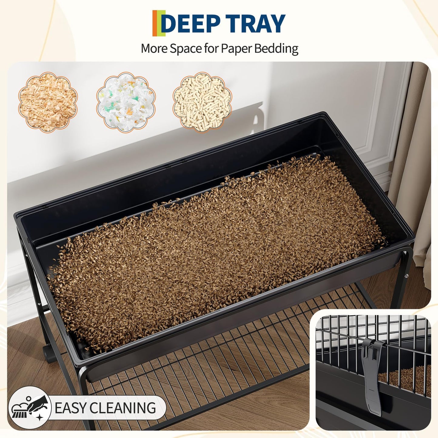GarveeLife 3Pcs Guinea Pig Cage Kit, Hamster Cage with Storage Shelf, Rolling Rabbit Cage with Fooder, Water Bottle, Hay Feeder, Perfect for Hamster, Chinchilla, Gerbil, Hedgehog,