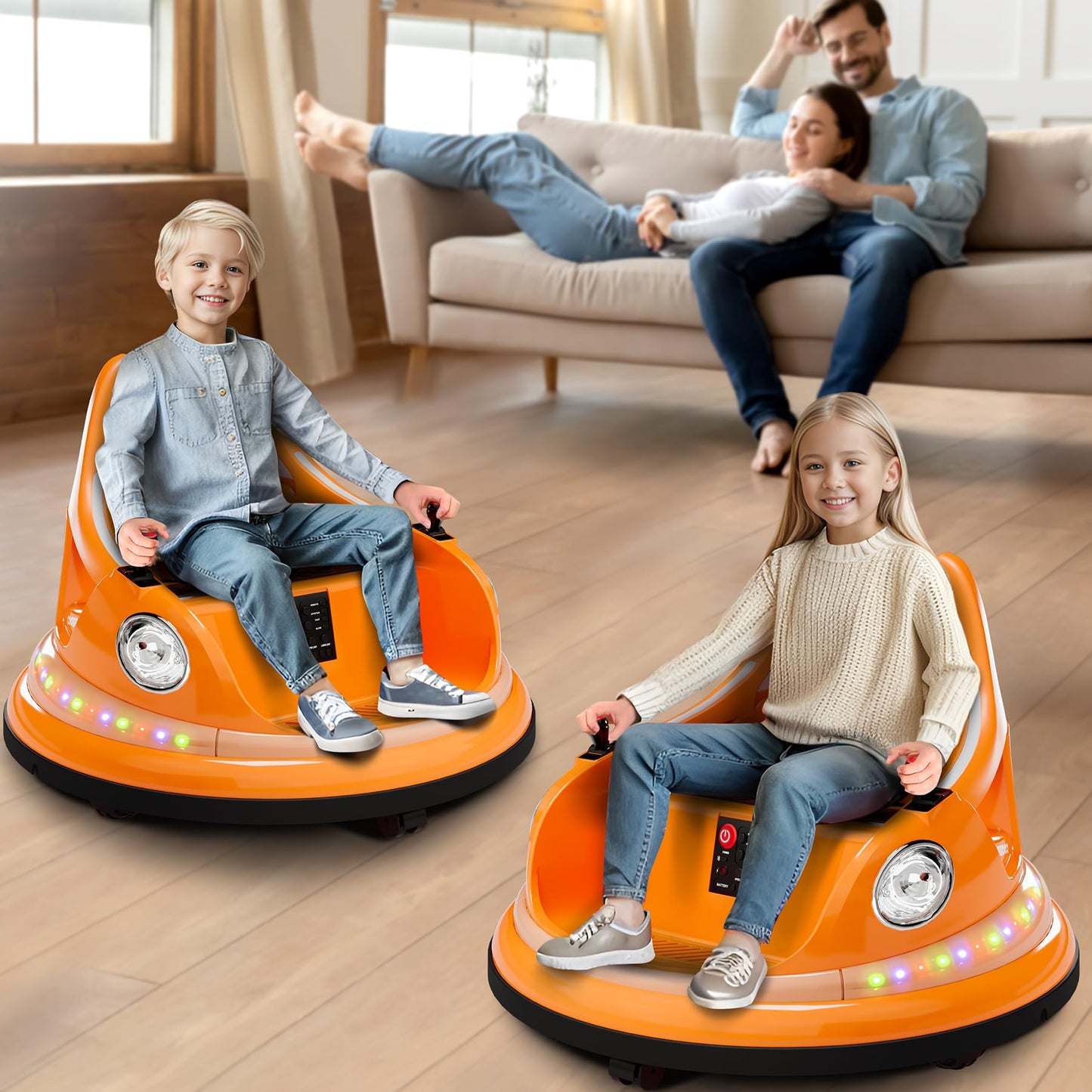 Hetoy Ride on Bumper Car for Toddlers, 12V Battery Cars for Kids W/Parent Remote, 2-Speed, 2 Driving Mode, 360°Spin, Electric Bumping Car with Music & Lights (Orange)